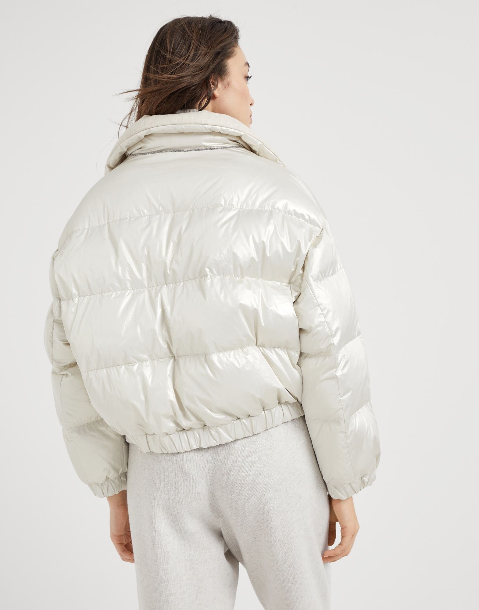 Brunello Cucinelli o1la1rc1a0326 Sparkling Canvas Down Jacket in Pearl Grey Size M / US 6-8 / IT 42-44 - 2 Thumbnail