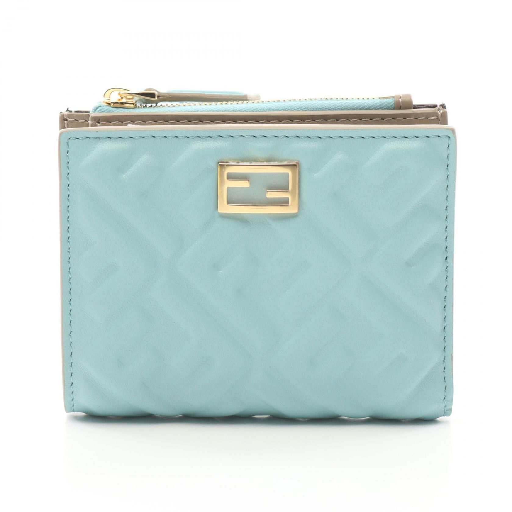 Fendi Fendi Slim Baguette Ff Pattern Bi-Fold Wallet Leather Light Blue Gray Beige Size ONE SIZE - 1 Thumbnail