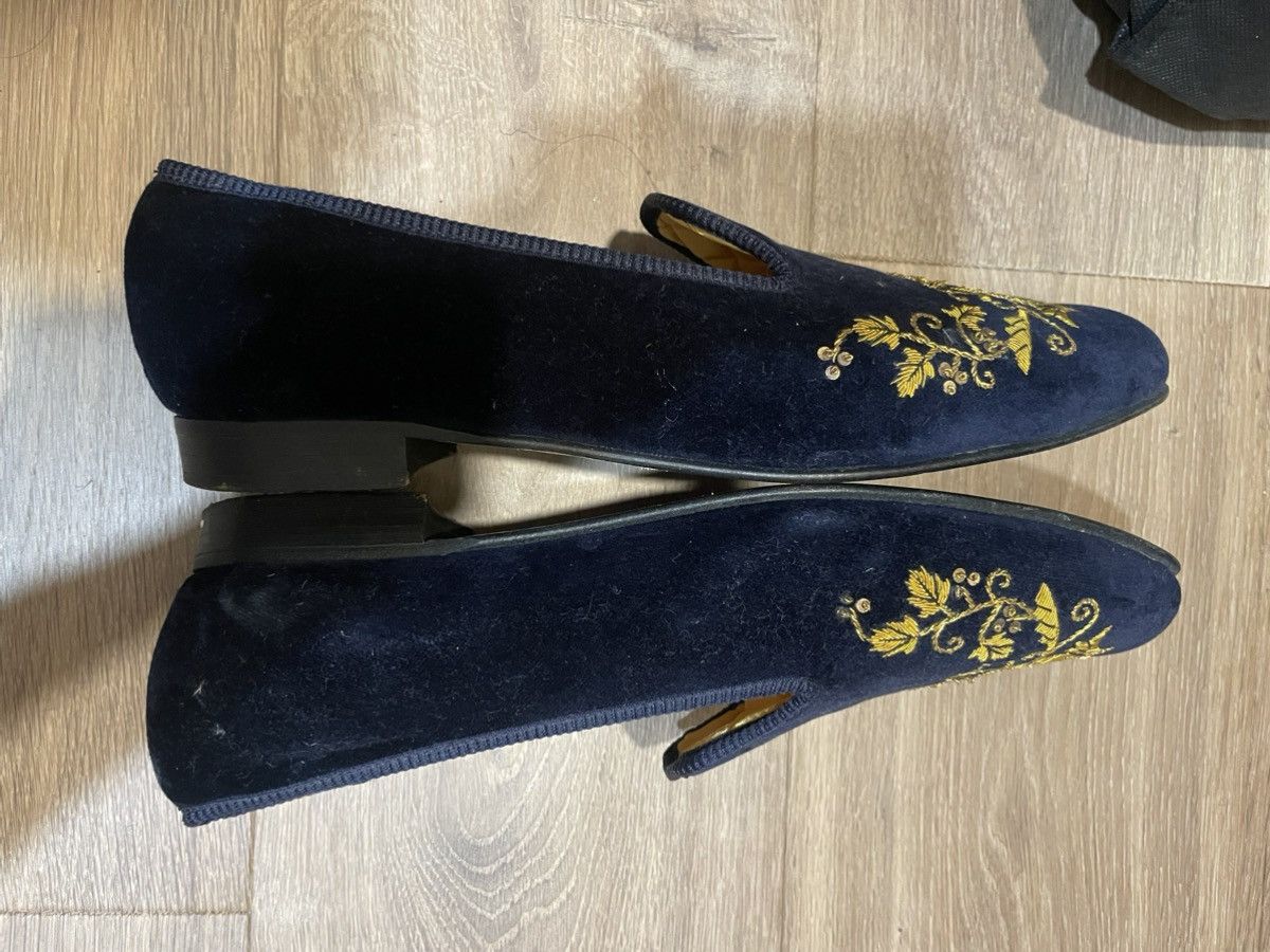 Shipton & Heneage Blue velvet Albert slipper/loafer gold tulip Size US 13 / EU 46 - 4 Thumbnail