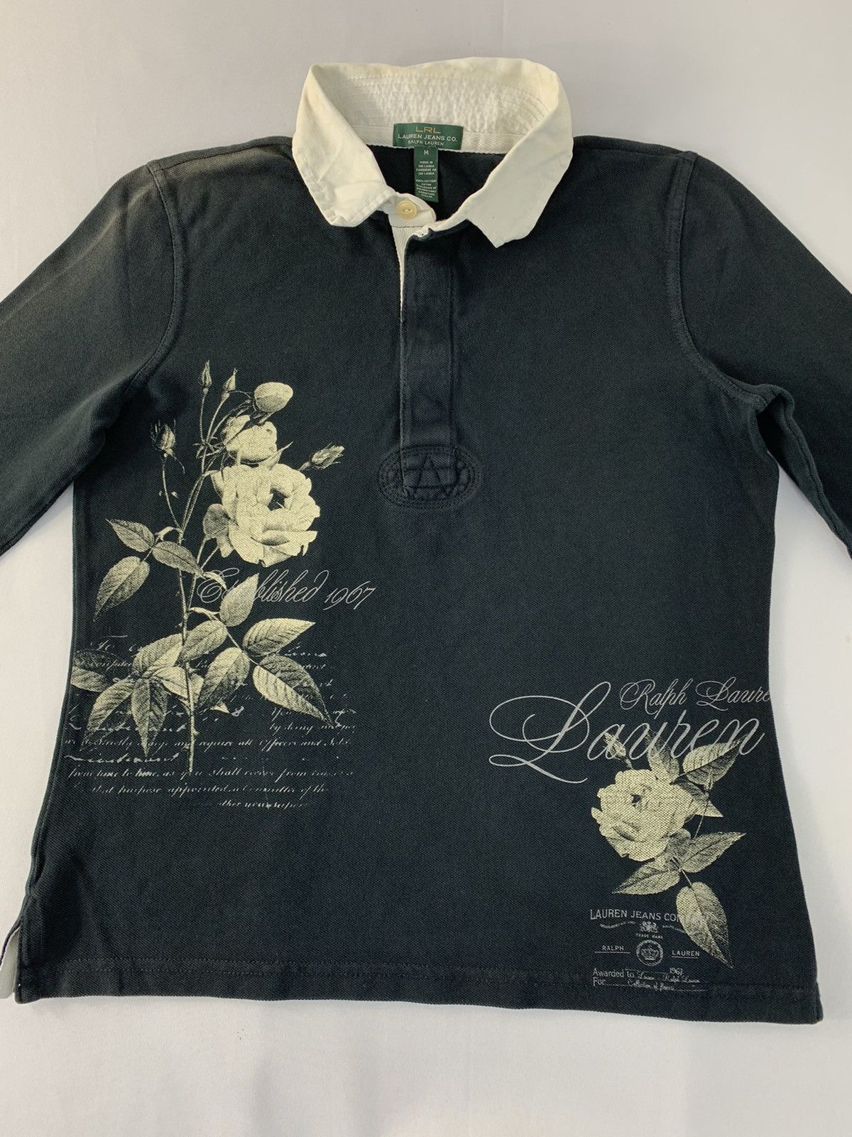 Lauren Ralph Lauren × Ralph Lauren LRL Lauren Jeans Co Ralph Lauren Rose Flower Logo Polo Tee Size M / US 6-8 / IT 42-44 - 3 Thumbnail