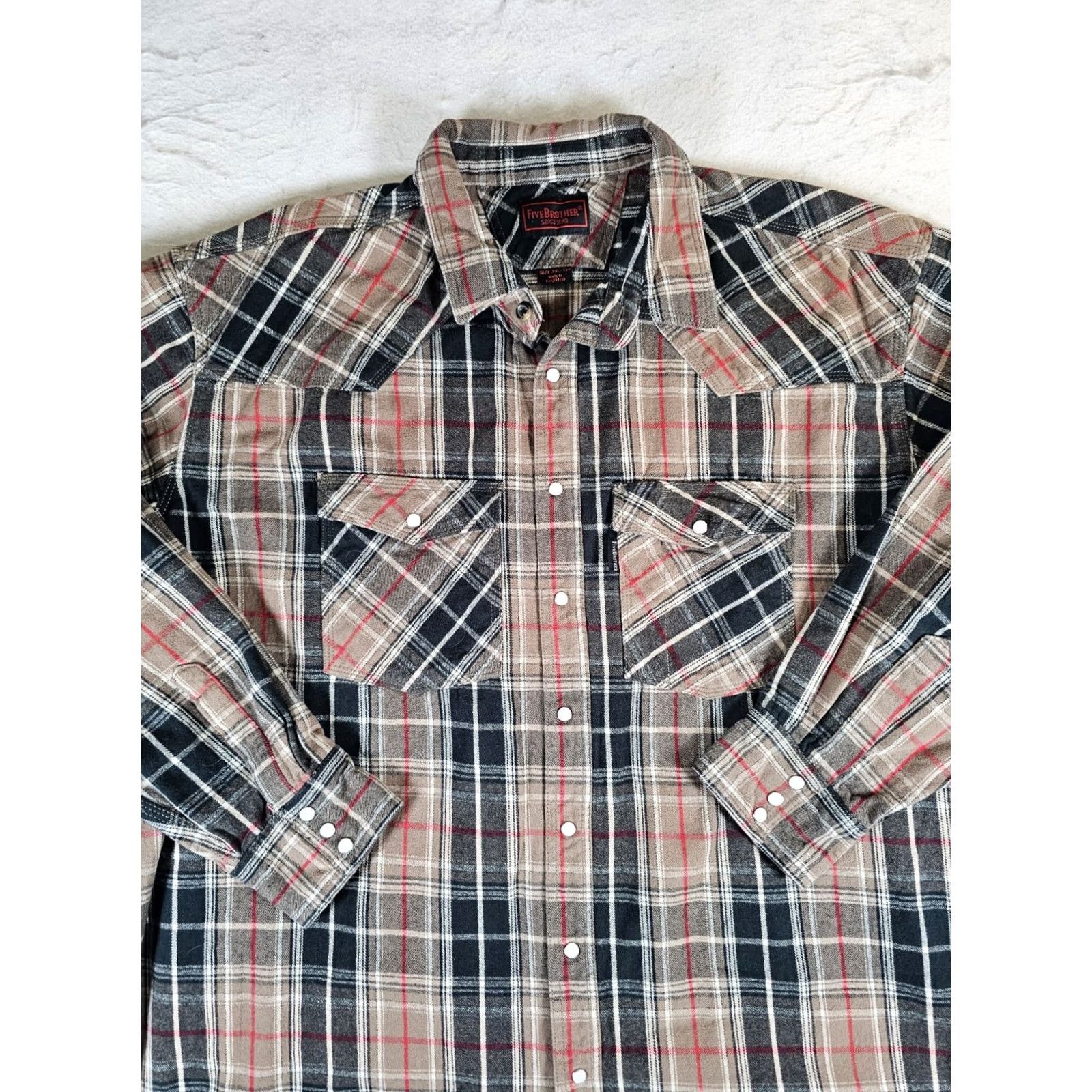 Vintage VINTAGE Five Brother Flannel Shirt Pearl Snap Plaid Cotton Men's 3XL Tall Button-Up Size US XXL / EU 58 / 5 - 2 Thumbnail