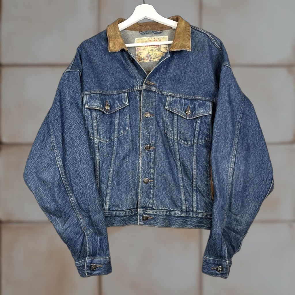 Anchor Blue VINTAGE Anchor Blue WKWR Denim Jacket leather Collar Men’s M Workwear Jacket Mens Medium Blue 1990s WKWR tag Size US M / EU 48-50 / 2 - 1 Thumbnail