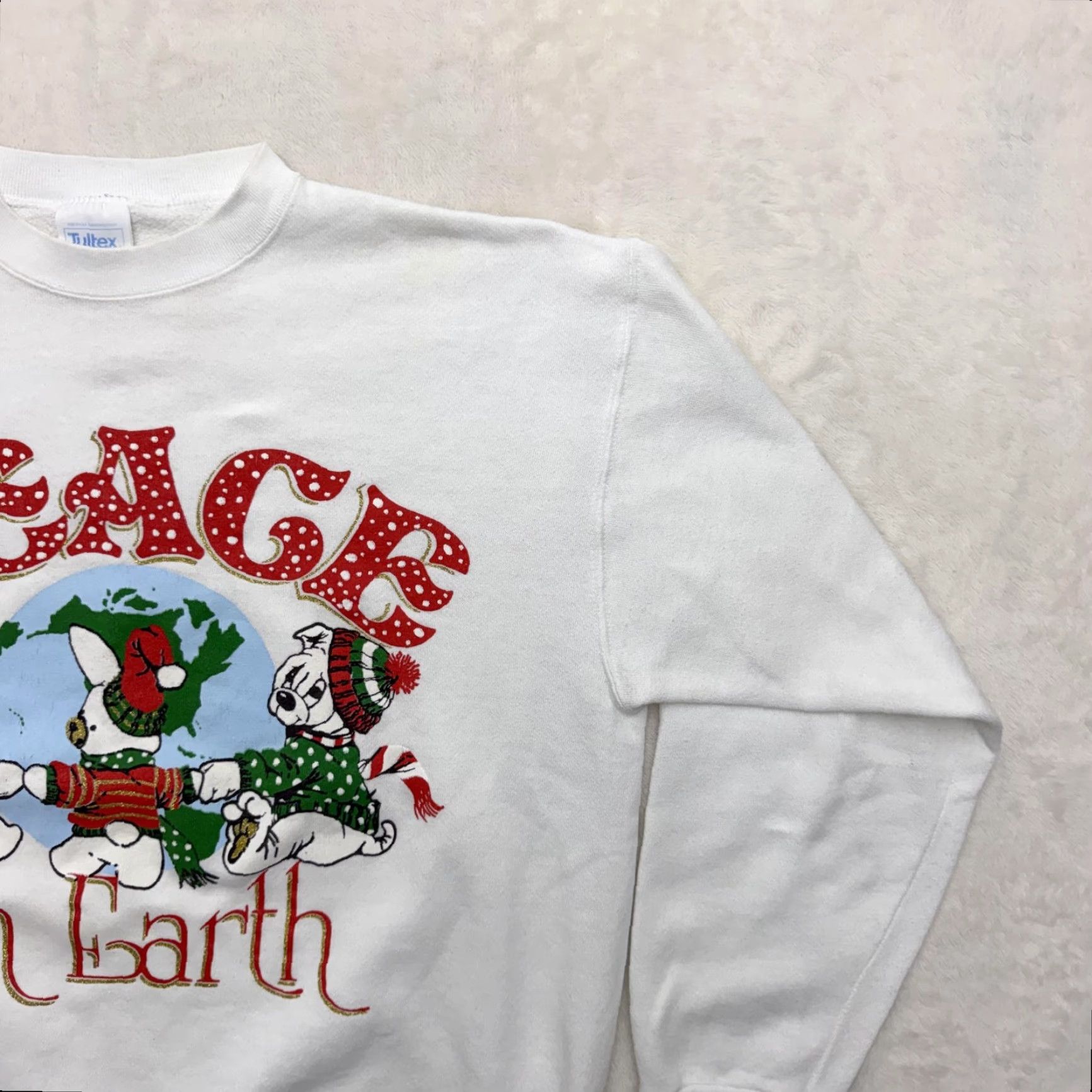 Tultex VINTAGE Tultex Peace On Earth Sweatshirt Mens Large White Christmas Graphic 90s Size US L / EU 52-54 / 3 - 4 Thumbnail