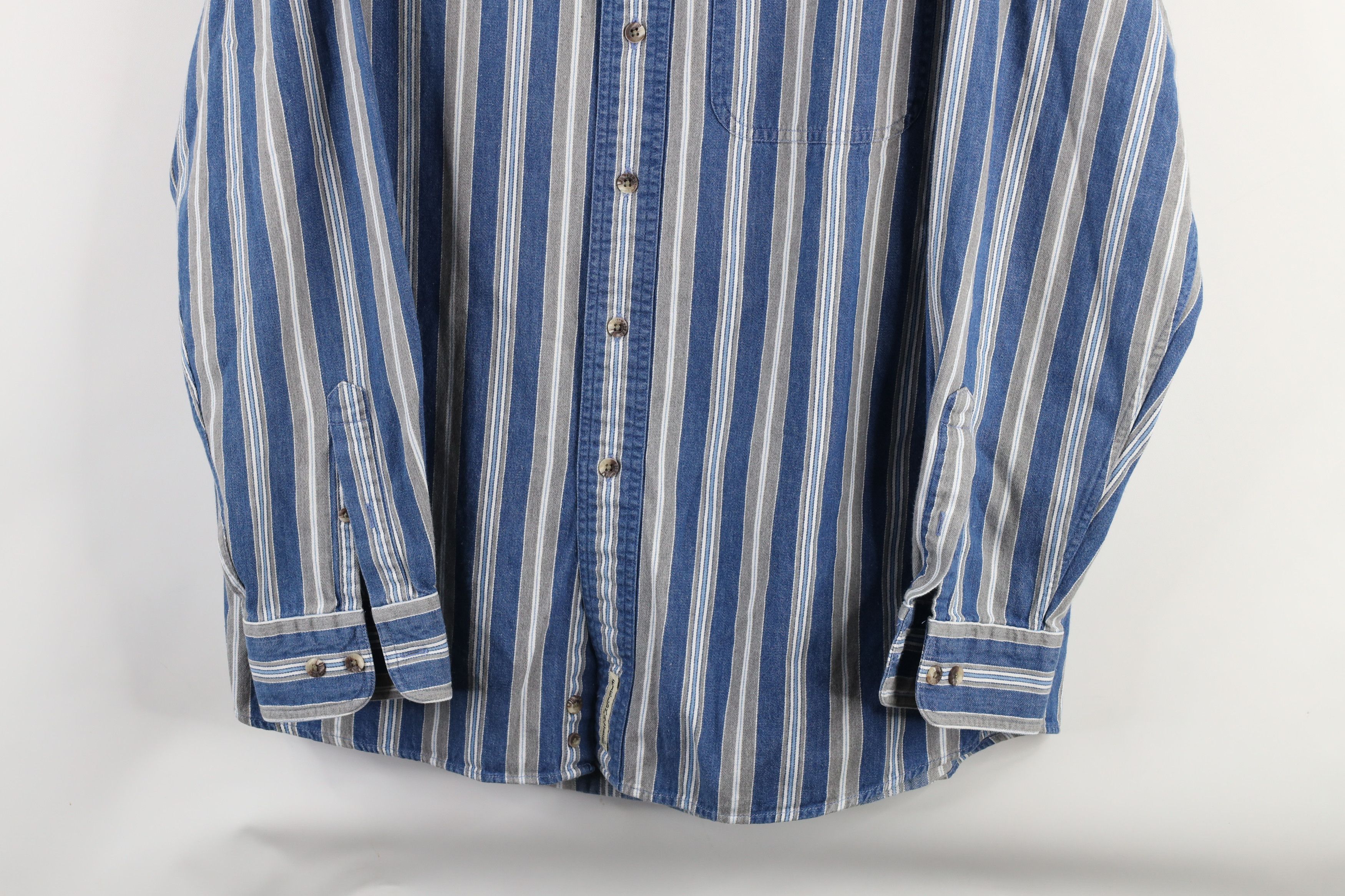 Vintage Vintage 90s Streetwear Striped Denim Jean Button Down Shirt Size US M / EU 48-50 / 2 - 3 Thumbnail
