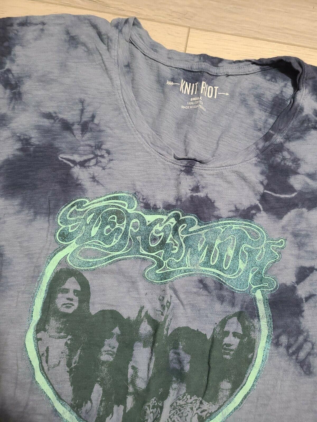 Designer Knit Riot Aerosmith T Shirt Small Blue Tie Dye Band tee Size S / US 4 / IT 40 - 2 Thumbnail