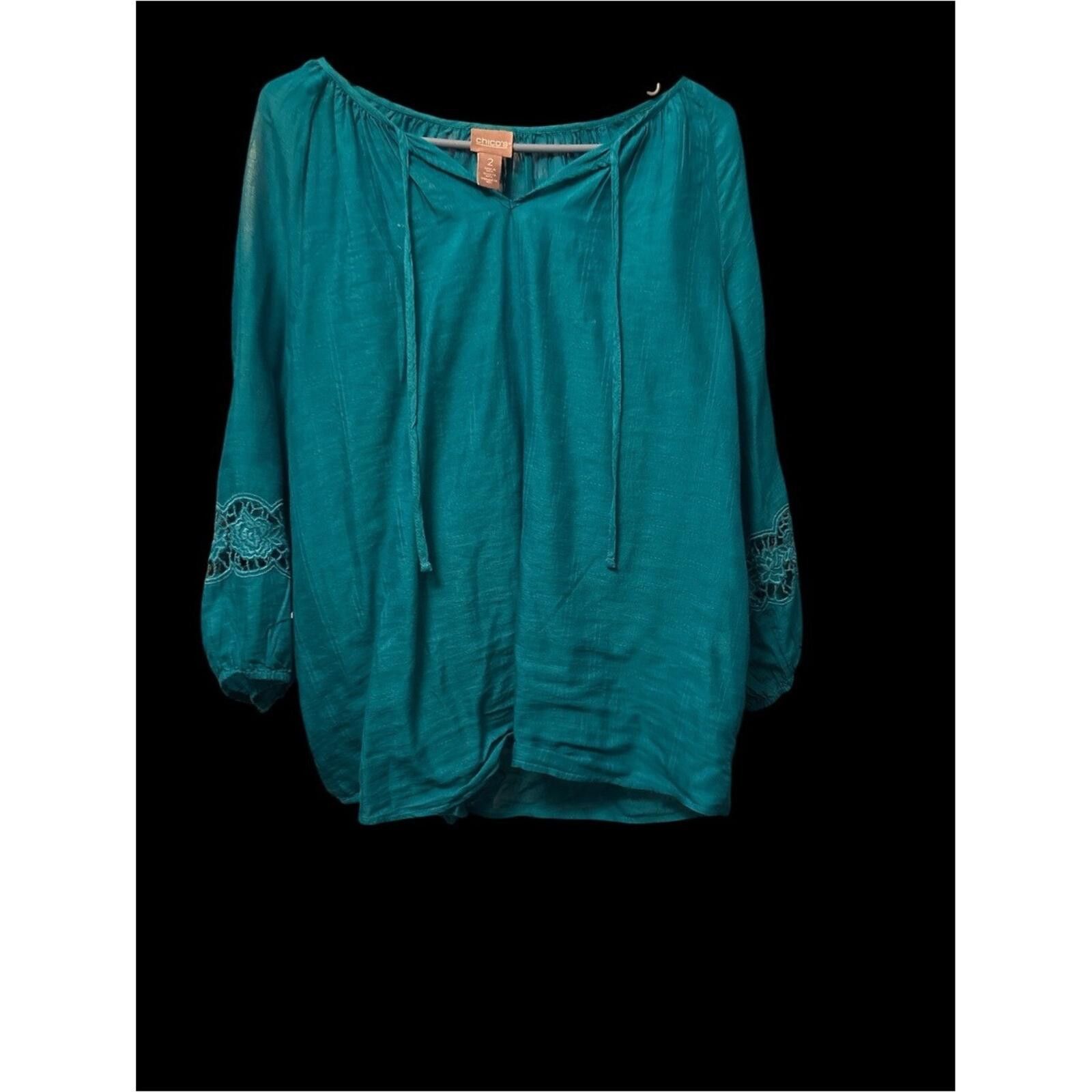 Chicos Chico's Teal Peasant Tunic Size M / US 6-8 / IT 42-44 - 1 Thumbnail