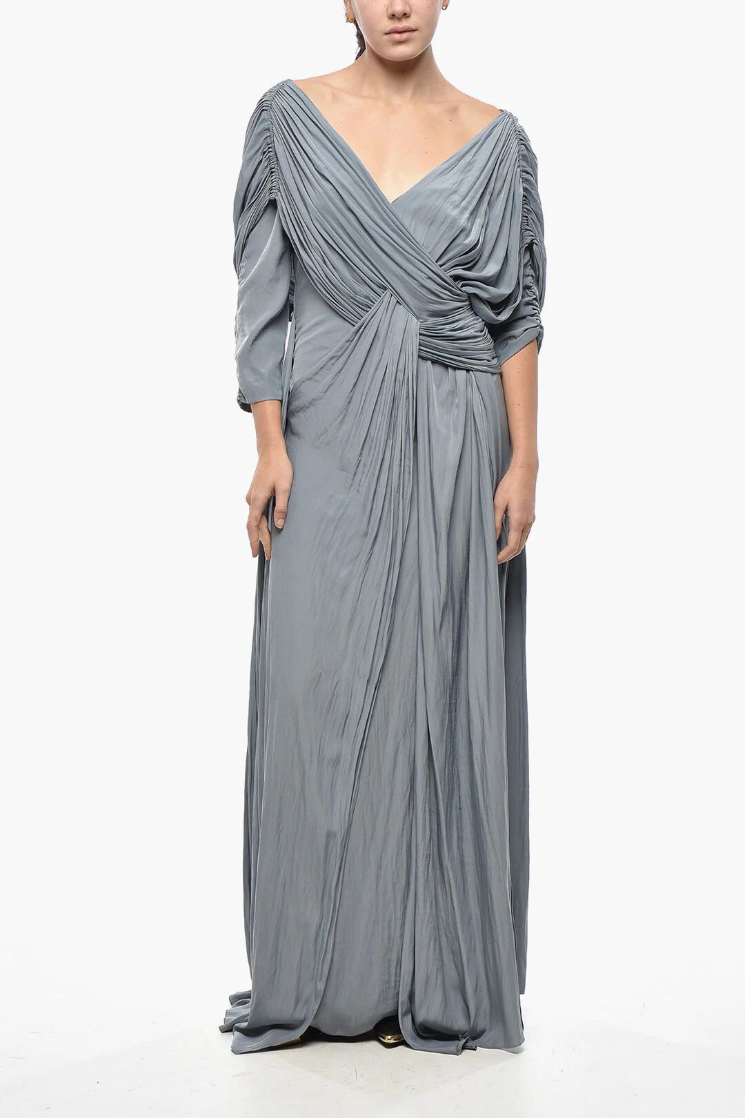 Lanvin og1mm0426 Draped Silk Dress in Grey Size M / US 6-8 / IT 42-44 - 1 Thumbnail