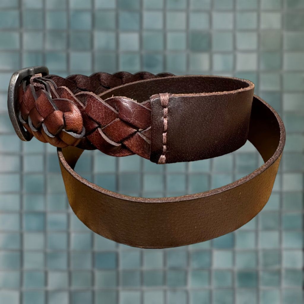 Abercrombie & Fitch Abercrombie & Fitch Belt Womens Brown Genuine Leather Braided AF Logo Buckle Wide 12" Size ONE SIZE - 1 Thumbnail