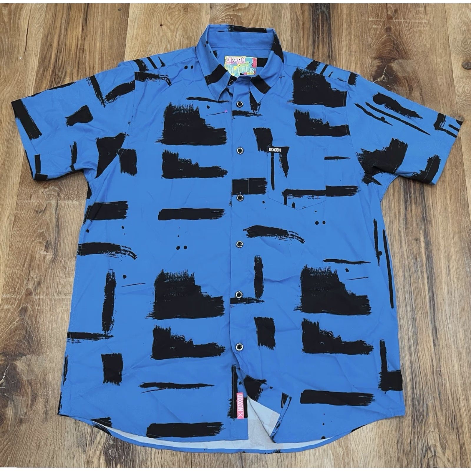 CO Dixxon Flannel Co Shirt The Slater Blue Black Abstract Short Sleeve Button-Up L Men Shirt Regular Size Size US L / EU 52-54 / 3 - 2 Thumbnail