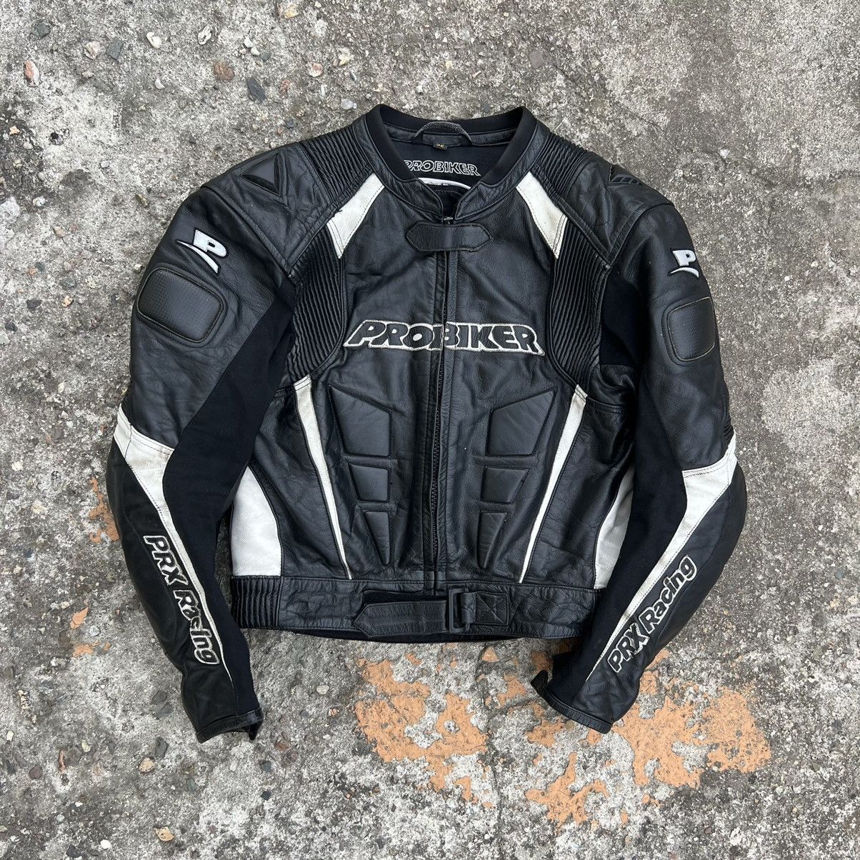 image of Leather Jacket x Moto Y2K Castrol Probiker Moto Racing Jacket Leather & Polyester in Black (Size La