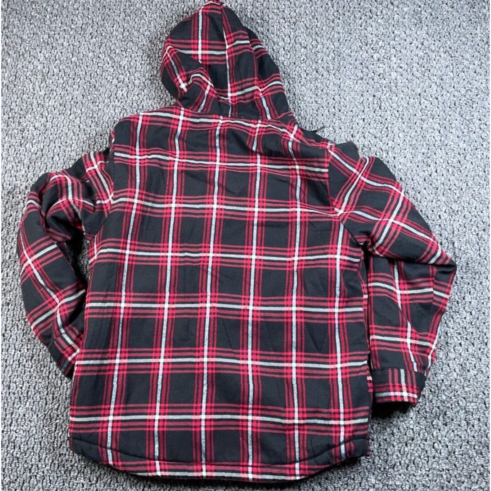 Vintage Stone Mountain Workwear Quilted Zip Hooded Flannel Shirt Jacket Large Red Black Plaid Jacket Adult Size US L / EU 52-54 / 3 - 2 Thumbnail