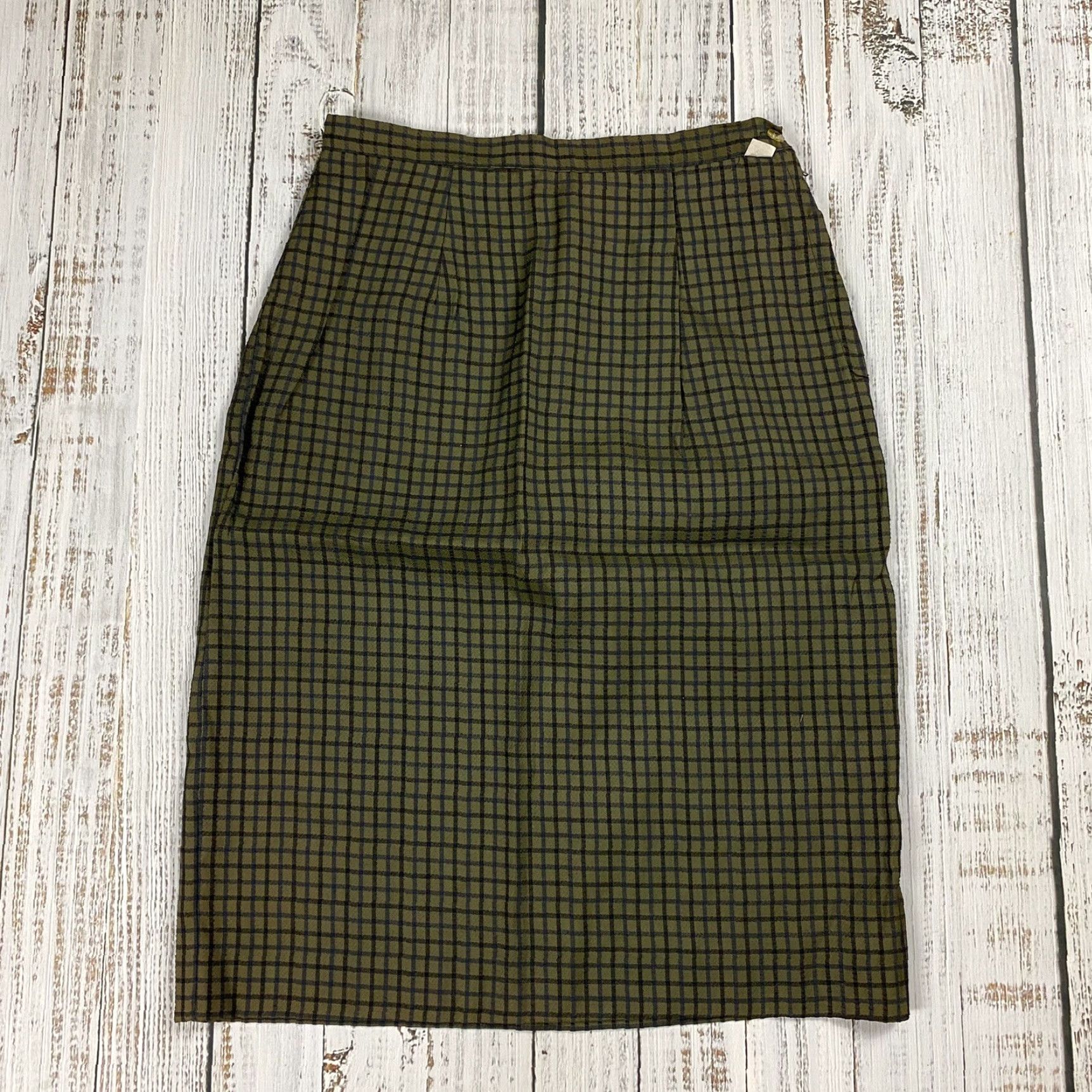 Vintage VINTAGE 1960s UNIONMADE Green/Navy Checkered Wool Woven Skirt Women's Size 14 Pleated Mod/GoGo Size 36" / US 14 / IT 50 - 3 Thumbnail