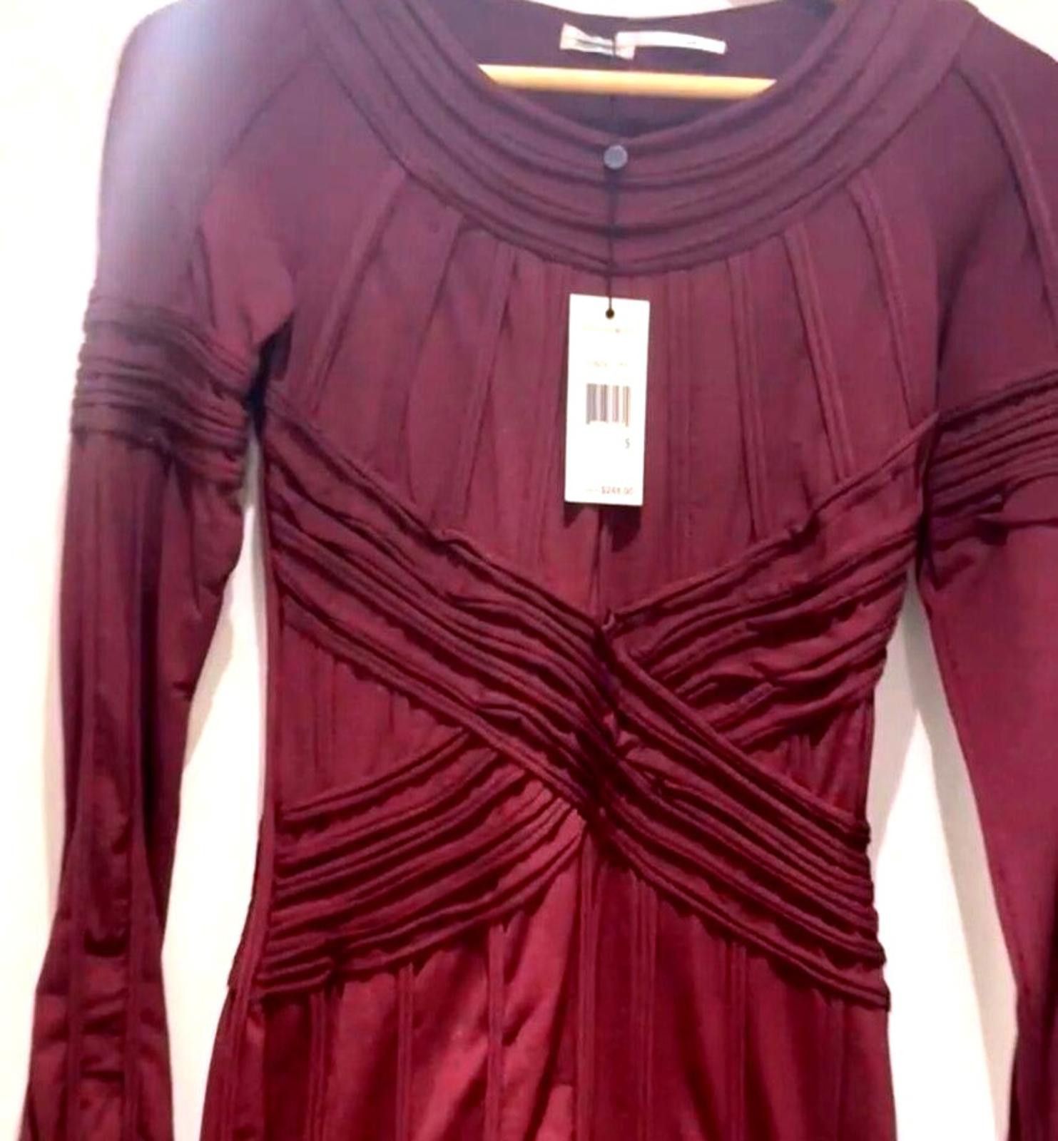 Designer Leon Max Limited Edition Burgundy Ribbed Knit Dress, Large Size L / US 10 / IT 46 - 6 Thumbnail