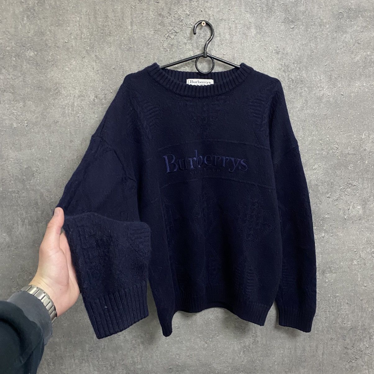 Burberry Vintage Burberrys Sweatshirt Embroidered Big Logo Wool Size US XL / EU 56 / 4 - 2 Thumbnail