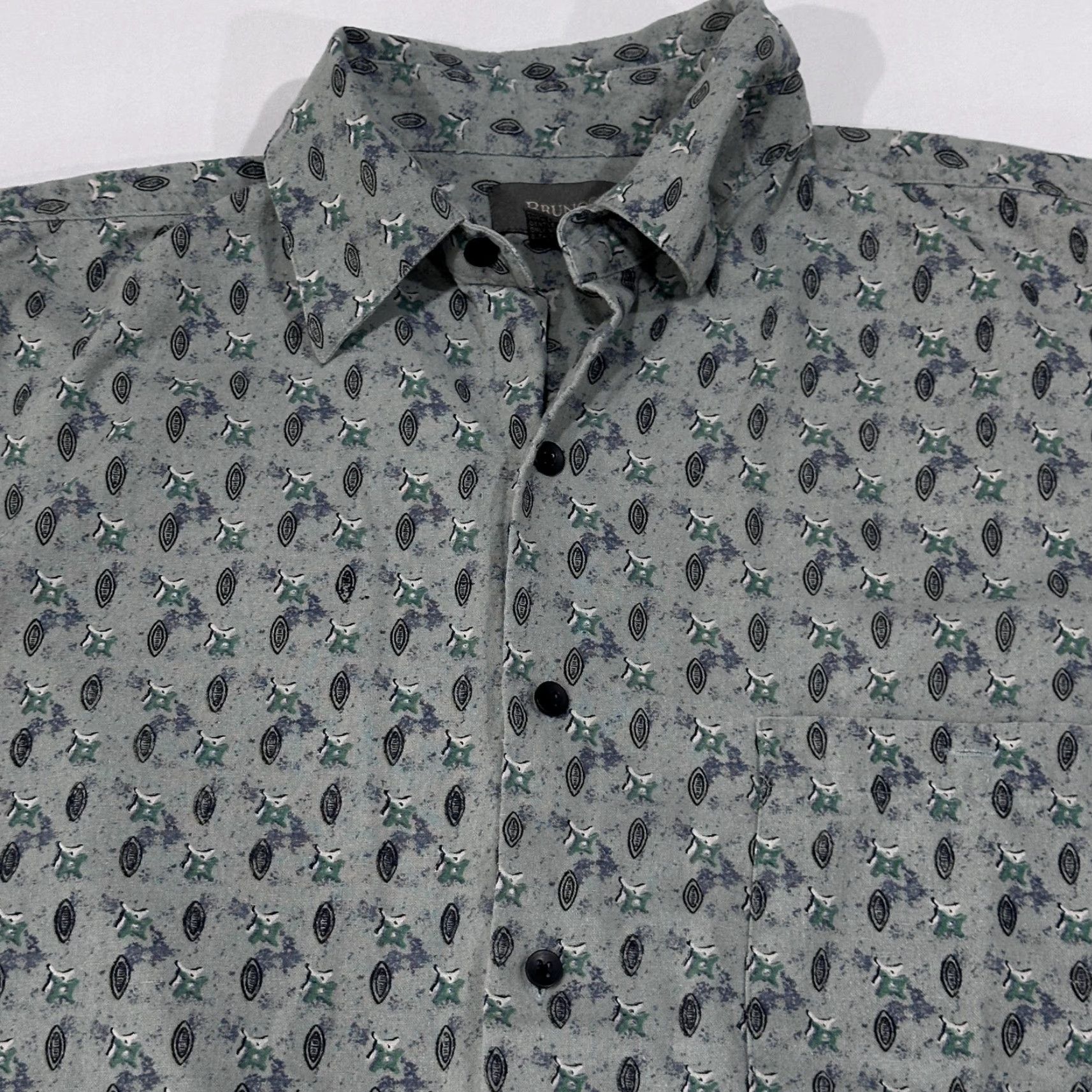Vintage VINTAGE Bruno Shirt Mens M Green Black Geometric Short Sleeve 100% Silk Button Up Size US M / EU 48-50 / 2 - 2 Thumbnail