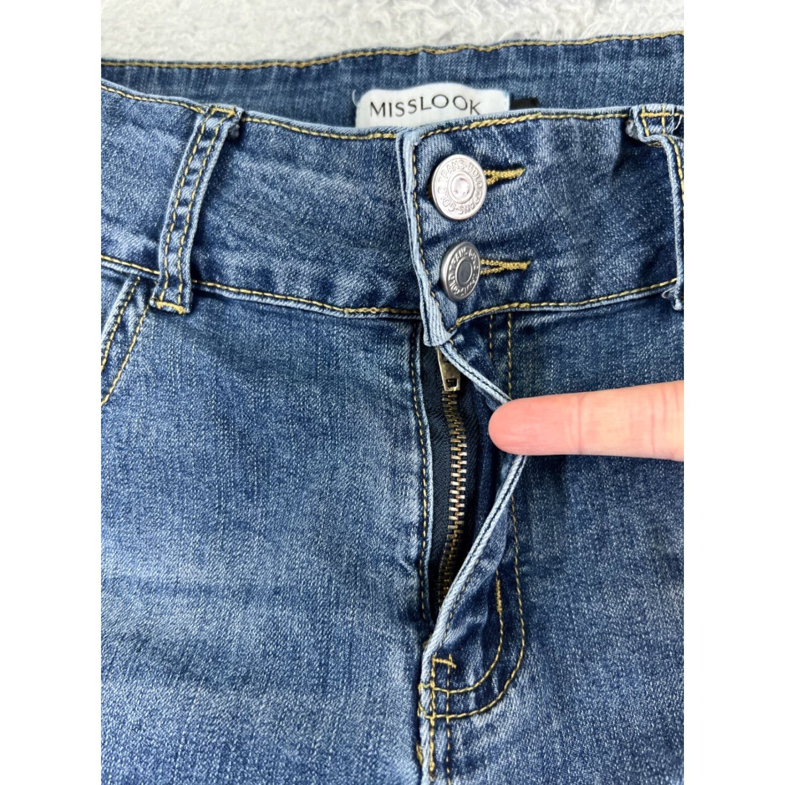 Vintage Misslook Jeans Womens Medium Blue Flare High Rise 28x29 Cotton Blend 5-Pocket Denim Distressed Cropped Lightweight Storm Womens Size 32" / US 10 / IT 46 - 5 Thumbnail