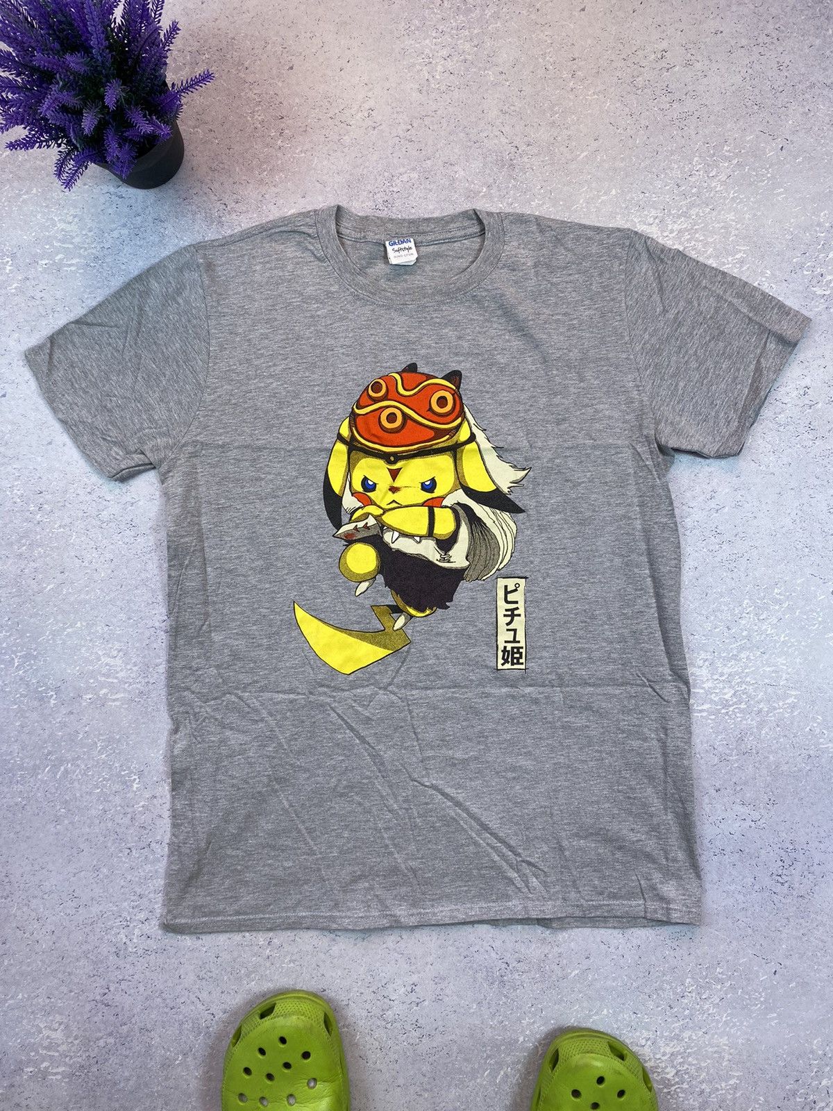 Anime × Gildan Vintage Pikachu Men’s Grey T-shirt With Big Logo Size Large Size US L / EU 52-54 / 3 - 3 Thumbnail