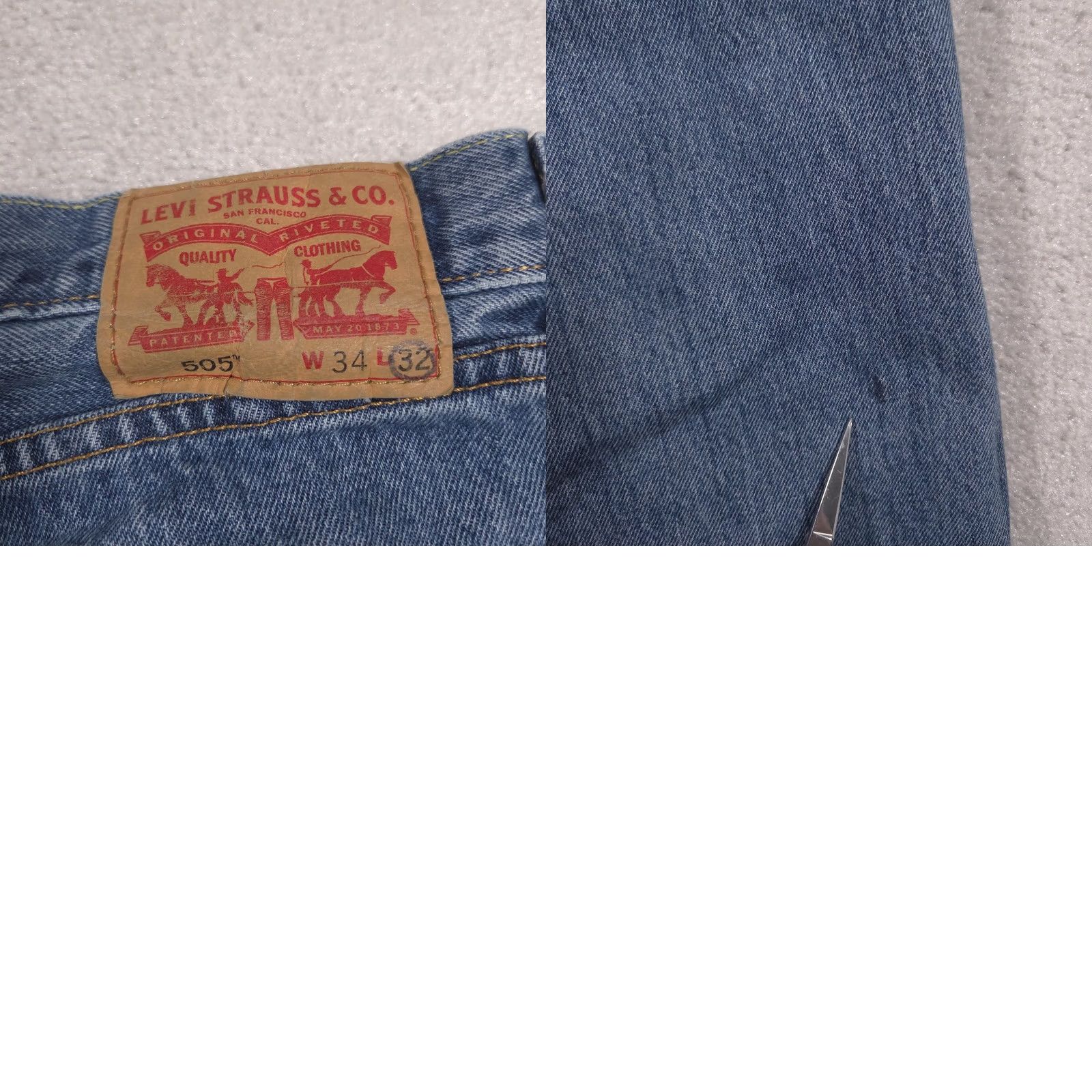 Levi's Levi's 505 Jeans Mens 34x30 Blue Denim Straight Leg Cropped Raw Hem Distressed Cotton Regular Inseam 30in Zip Button Pockets Vintage No Mens Jeans Size US 34 / EU 50 - 11 Thumbnail