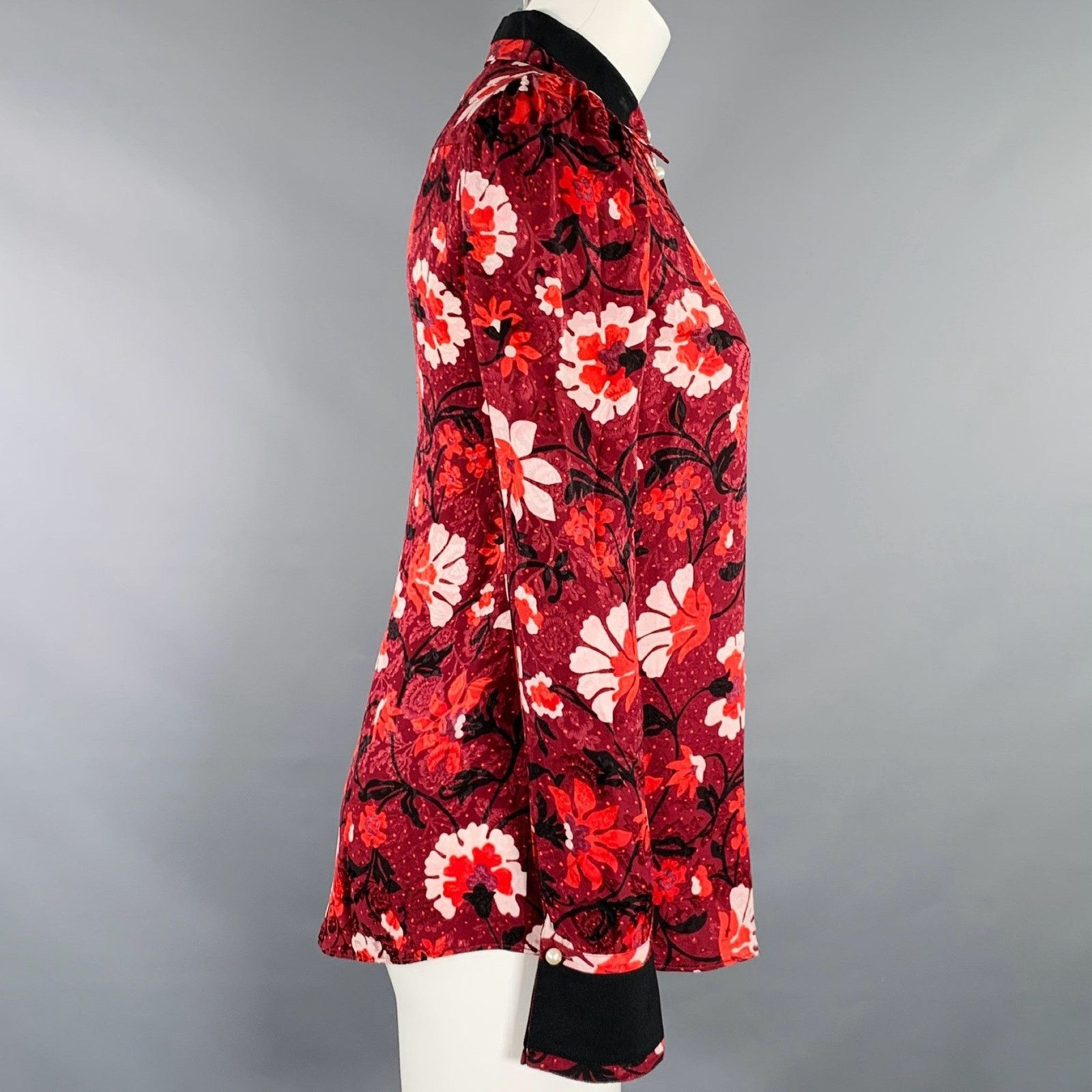 Altuzarra ALTUZARRA Size 0 Burgundy Black White Silk Floral Blouse Size XS / US 0-2 / IT 36-38 - 3 Thumbnail