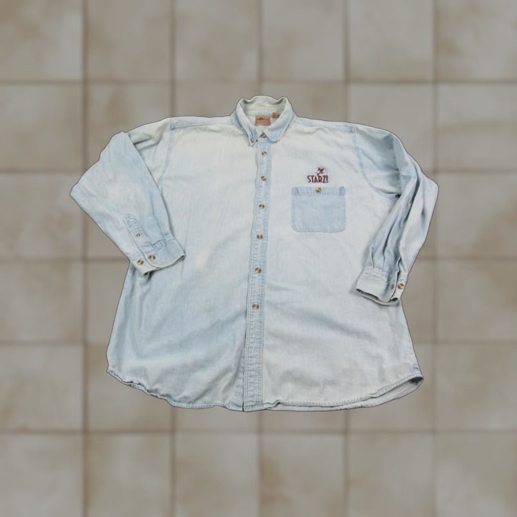 Denime VINTAGE Starz Shirt Mens XL Blue Denim Button-Up 90s Western TV Movie Collared Long Sleeve Shirt Men Size US XL / EU 56 / 4 - 1 Thumbnail