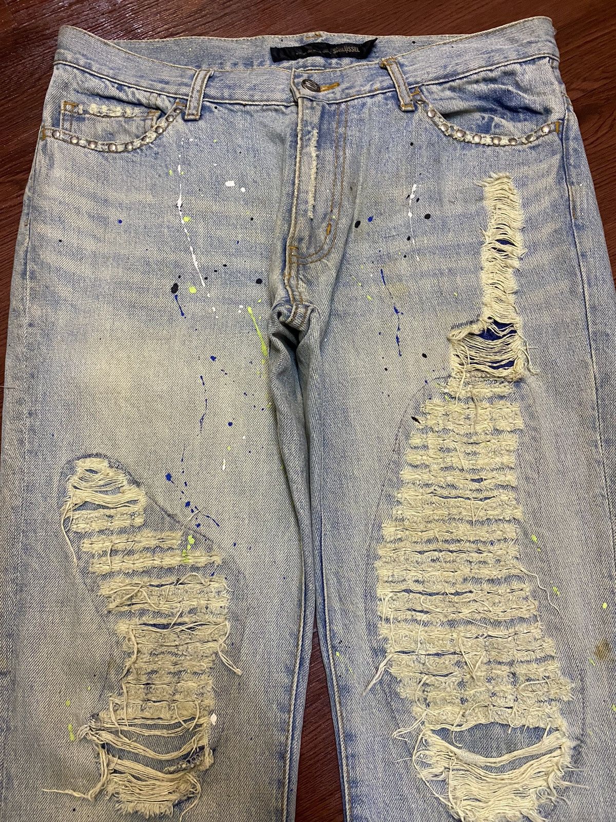 If Six Was Nine Vintage Schlussel Snake Paint Splatter Thrash Flare Jeans Size US 33 - 4 Thumbnail