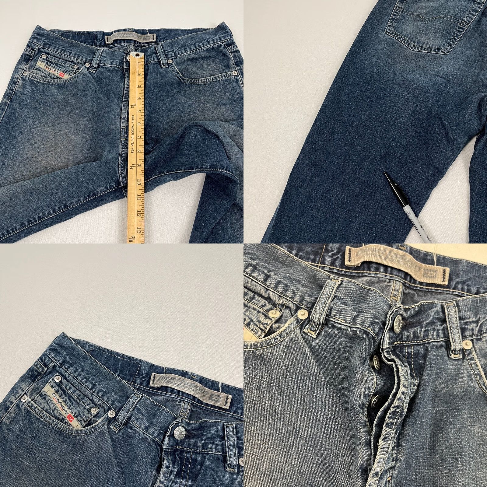 Diesel Diesel Jeans Mens 33 x 28 Straight Jeans Blue Denim Grunge Button Fly Y2K Regular Rise Mid Pattern Solid 5-Pocket Size US 33 - 8 Thumbnail