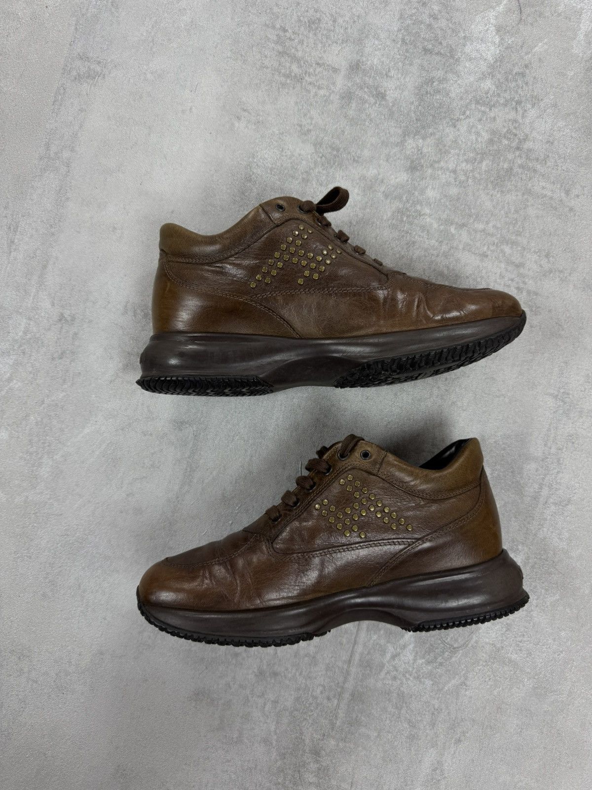 Hogan Womens Leather Brown Low Top Walking Sneakers Size 39
