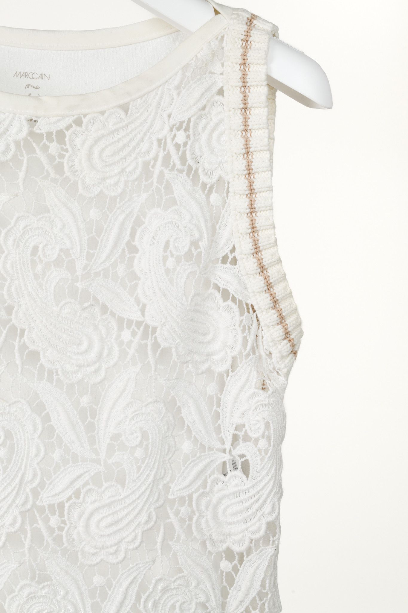 Other Marc Cain Off White Multi-Fabric Crochet Lace Tank Size L / US 10 / IT 46 - 5 Thumbnail