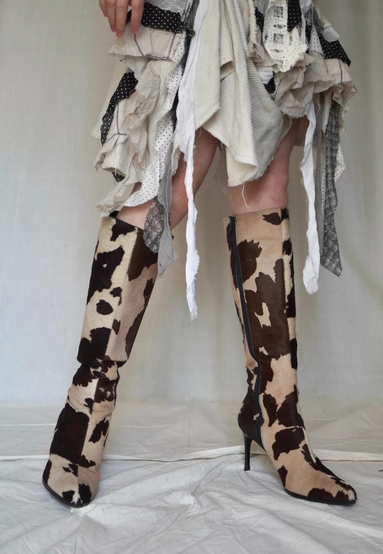 Yves Saint Laurent YSL 1990s Cow Print Fur High Heel Boots Size US 6.5 / IT 36.5 - 5 Thumbnail