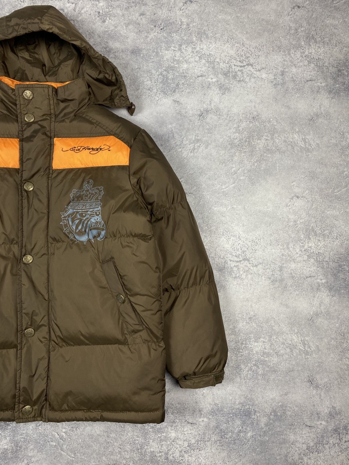 Ed Hardy Ed Hardy by Christian Audigier Y2K Boys Puffer Jacket Brown Size US XXS / EU 40 - 15 Thumbnail