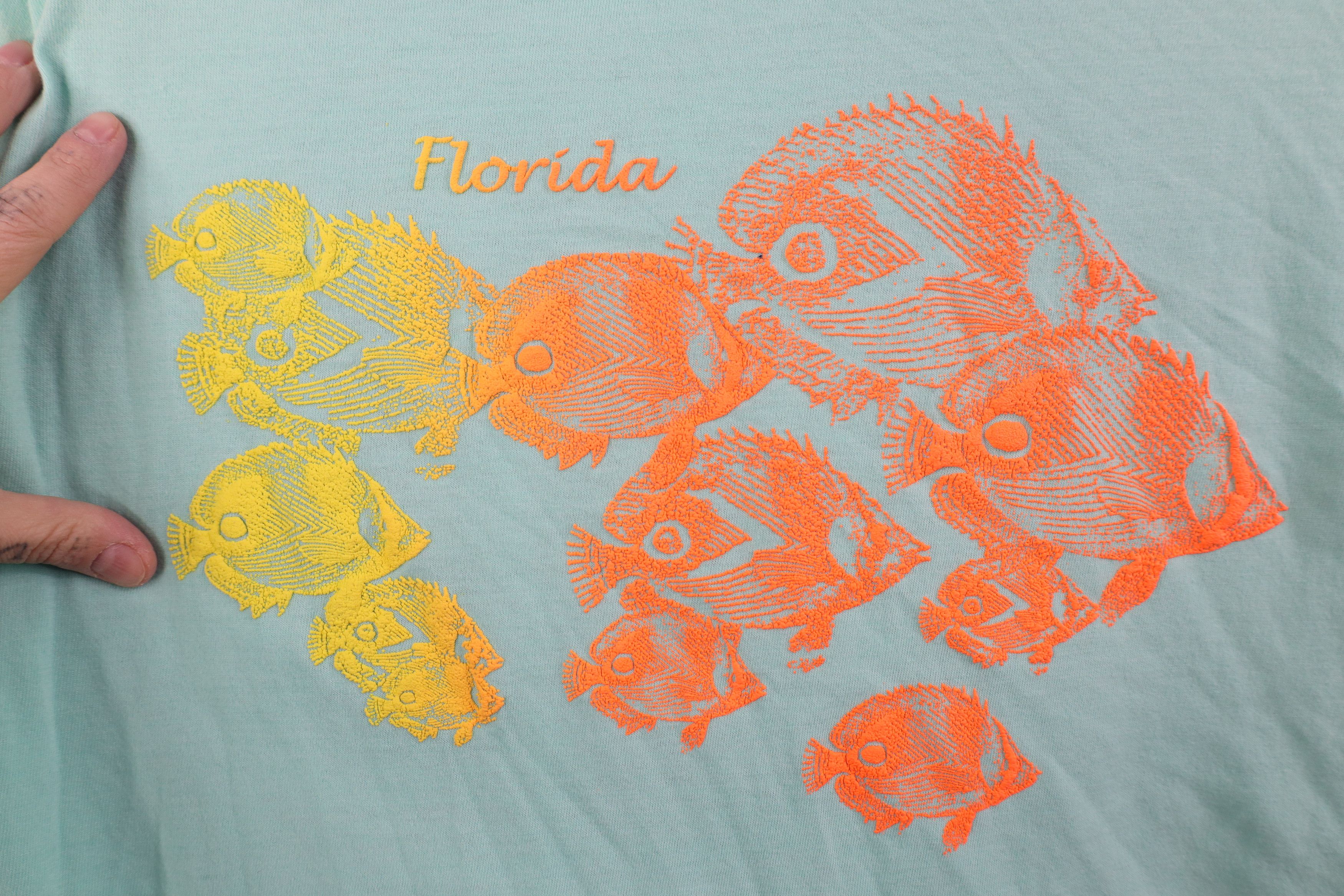 Vintage Vintage 90s Streetwear Puff Paint Fish Florida T-Shirt USA Size L / US 10 / IT 46 - 4 Thumbnail