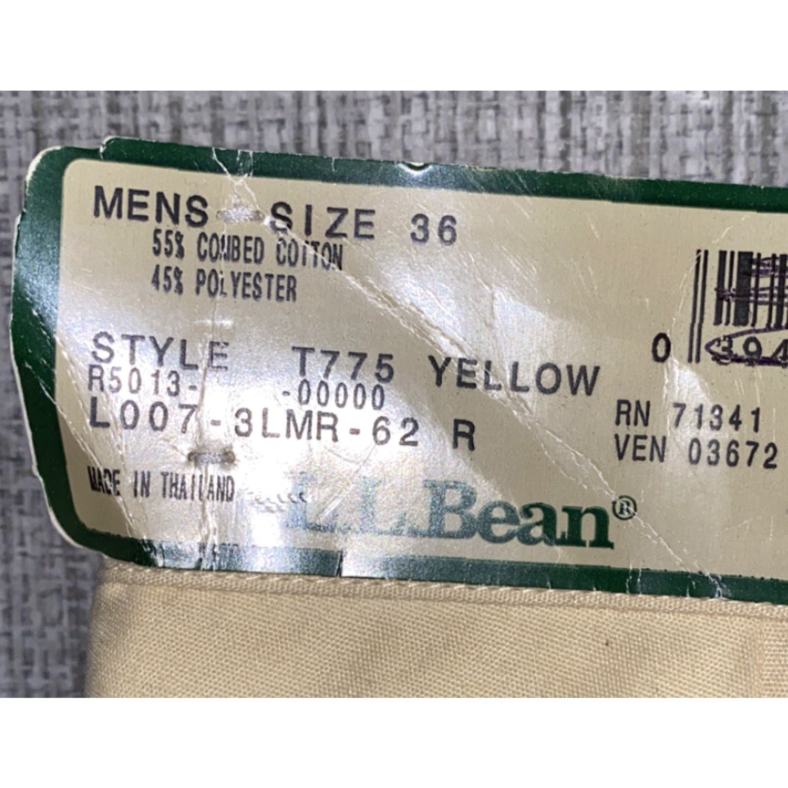 Vintage L.L. Bean Mens Yellow Cotton/Polyester Zip Fly Pants Size 36 Unhemmed NEW Regular Men Casual Pants Size US 36 / EU 52 - 6 Thumbnail