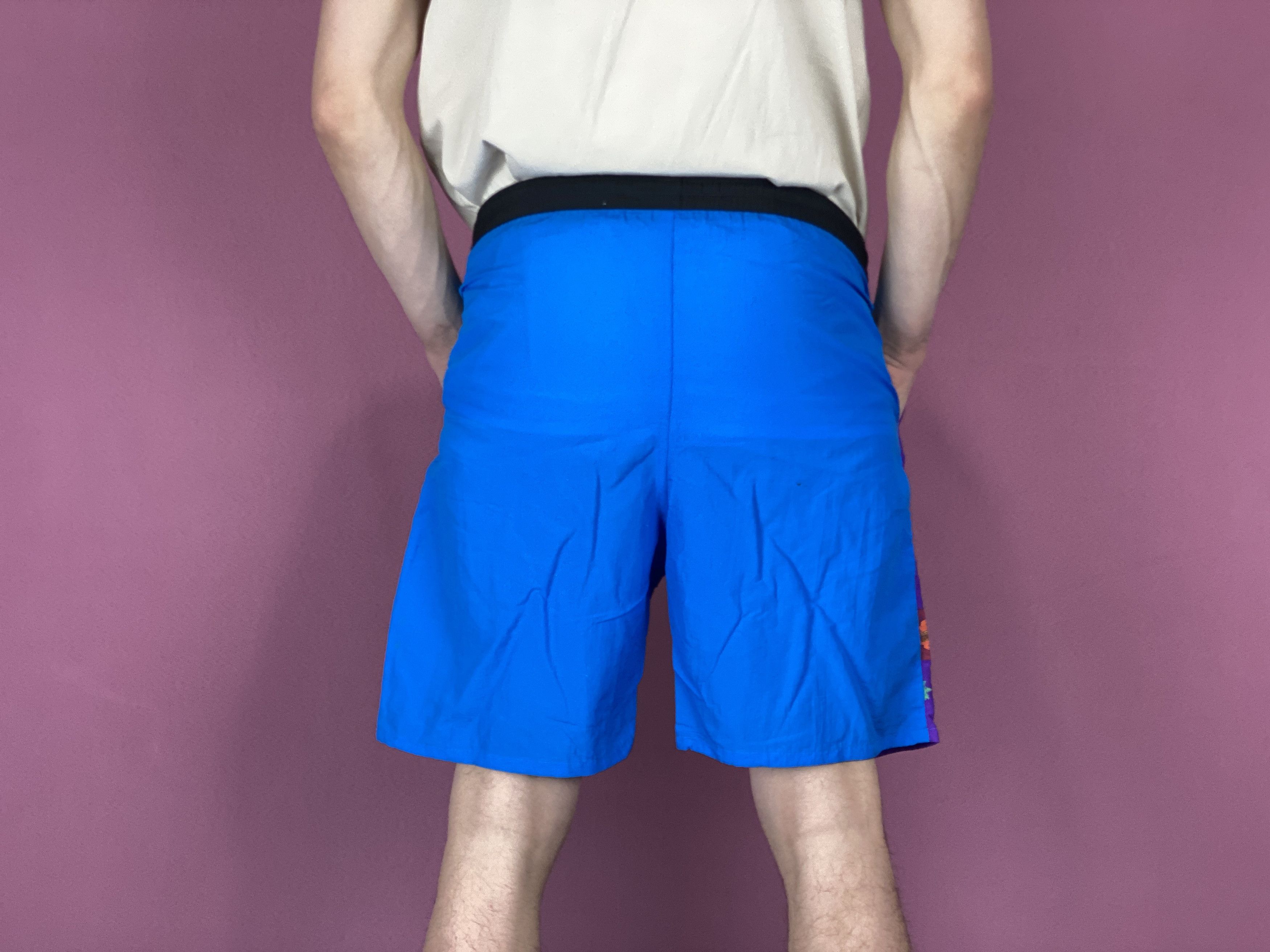 Vintage 90s Vintage Men's Board Shorts - M Blue & Purple Nylon Size US 32 / EU 48 - 3 Thumbnail