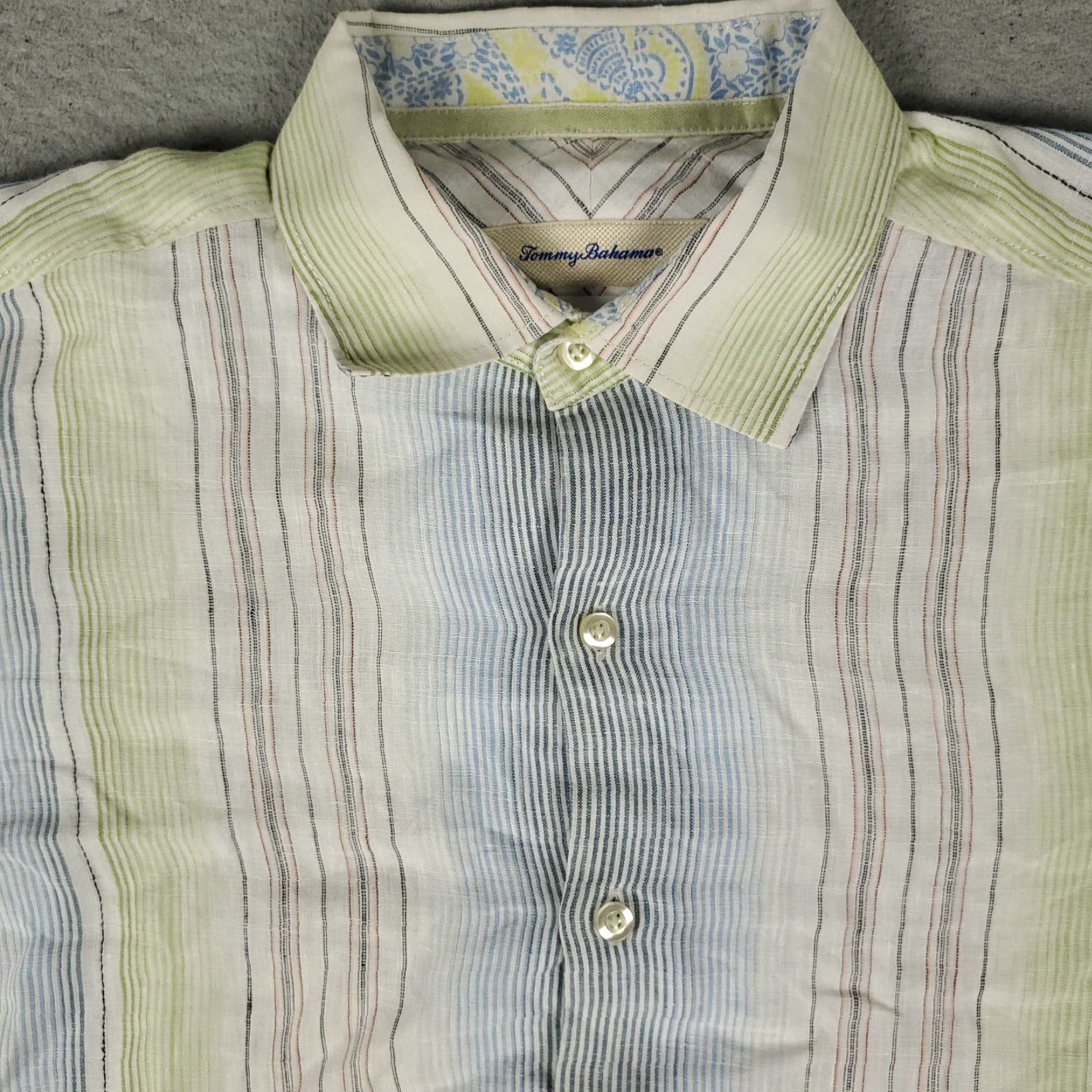 Tommy Bahama Tommy Bahama Button-Up Shirt Mens Medium Green Striped Linen Long Sleeve Casual Size US M / EU 48-50 / 2 - 2 Thumbnail