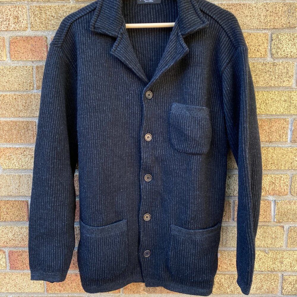 Vintage × Yves Saint Laurent Vintage 90s Yves Saint Laurent Wool Cardigan Charcoal Gray Size US L / EU 52-54 / 3 - 2 Thumbnail