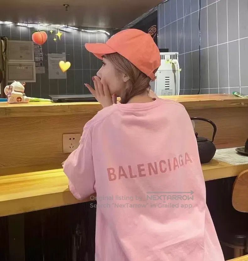 Balenciaga Balenciaga Pink logo letter printed cotton round neck shor Size US XS / EU 42 / 0 - 8 Thumbnail