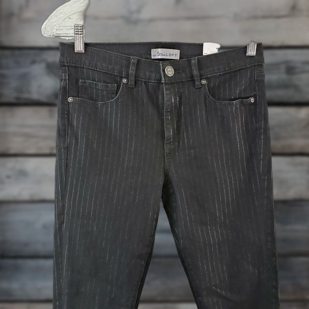 Loft LOFT Ann Taylor Womens Skinny Jeans Sz 4 Black Stripes Mid Rise Cotton Blend Size 27" / US 4 / IT 40 - 1 Thumbnail