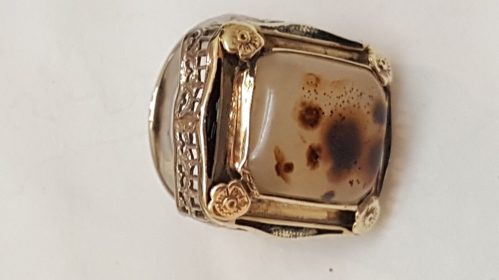 Other Antique 10ct Agate 14K 2-Tone Gold Enamel Filigree Ring Size ONE SIZE - 5 Thumbnail