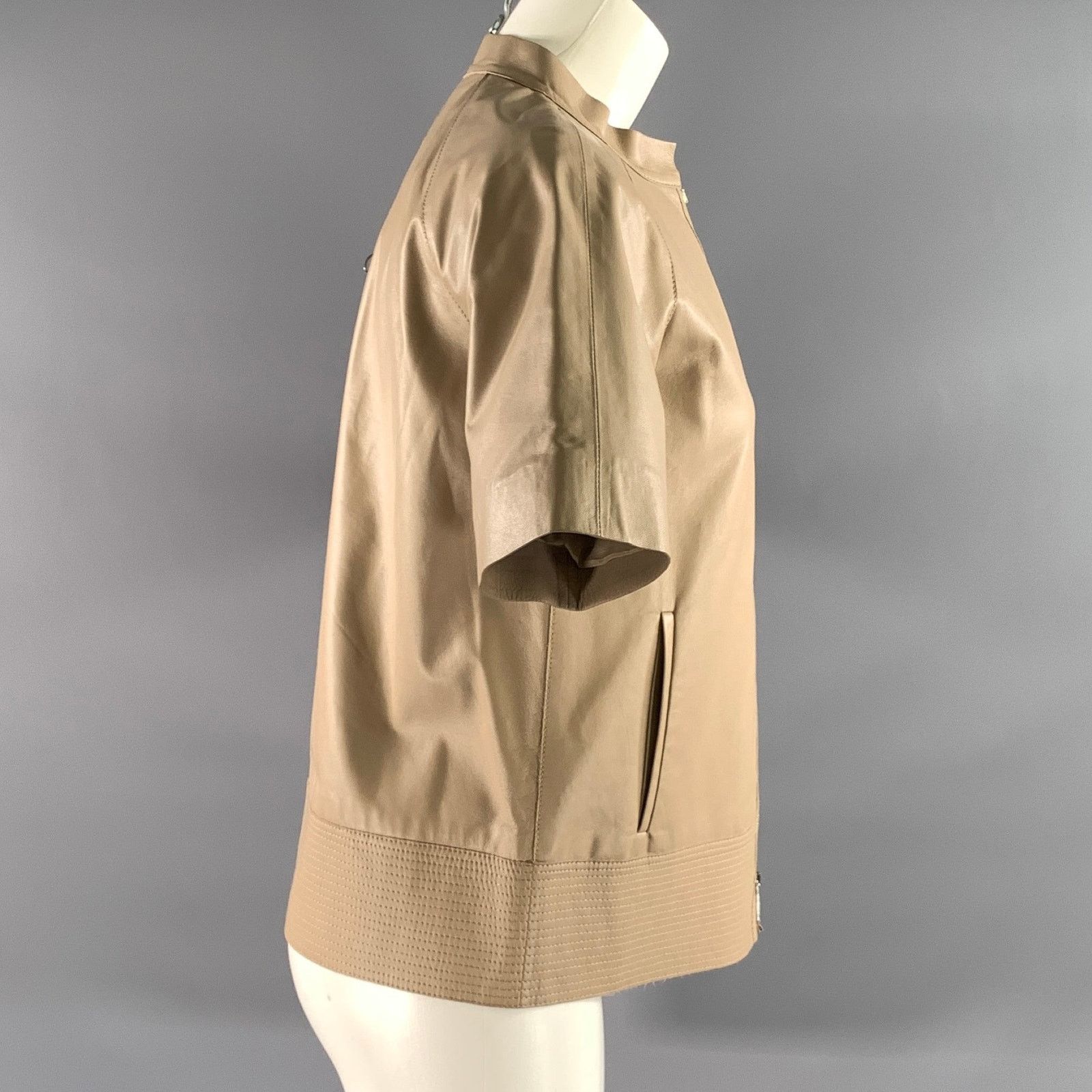 Lafayette 148 LAFAYETTE 148 S Tan Leather Lambskin Short Sleeve Jacket Size S / US 4 / IT 40 - 2 Thumbnail