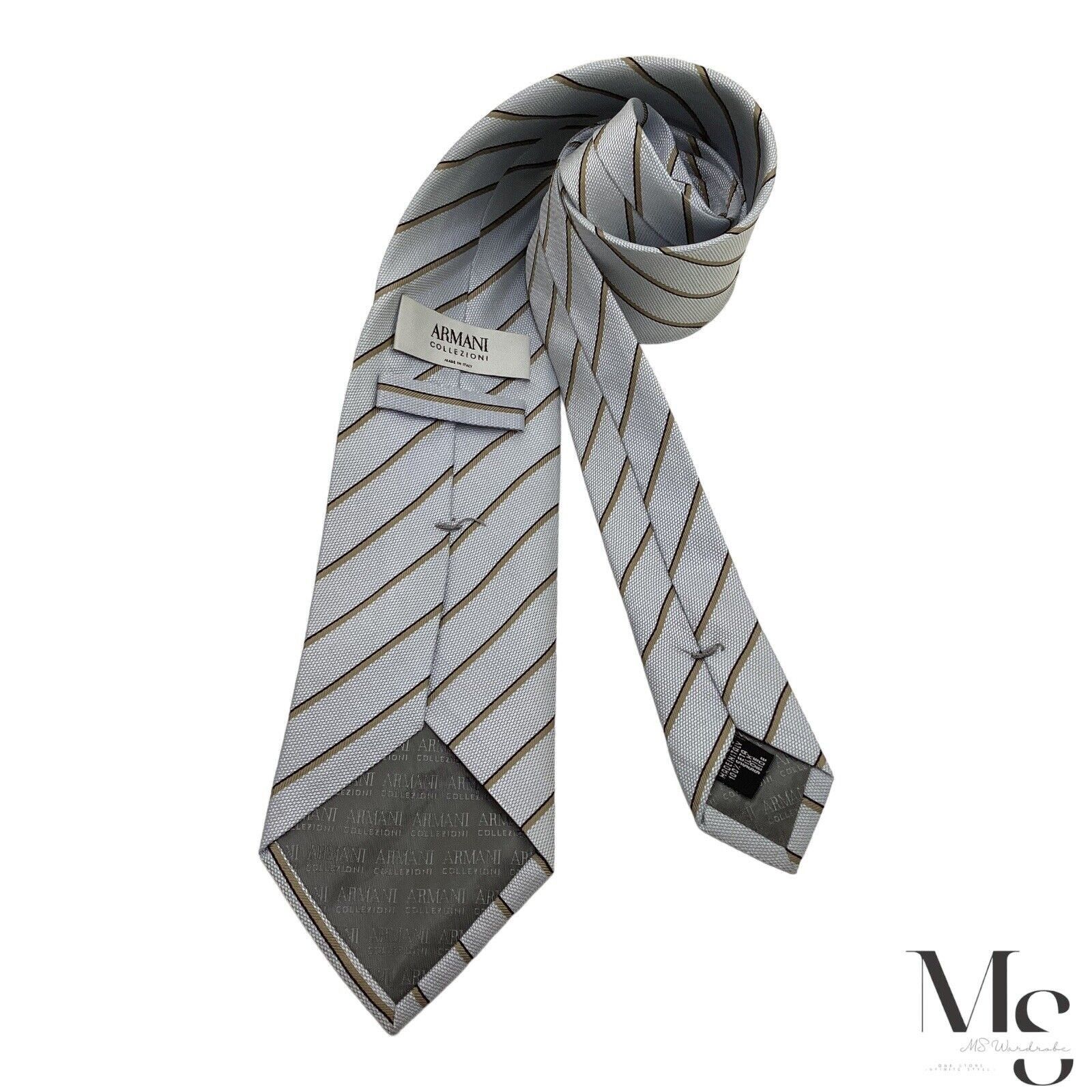 Armani ARMANI COLLEZIONI Light Blue Striped Silk Tie Made In Italy Size ONE SIZE - 2 Thumbnail