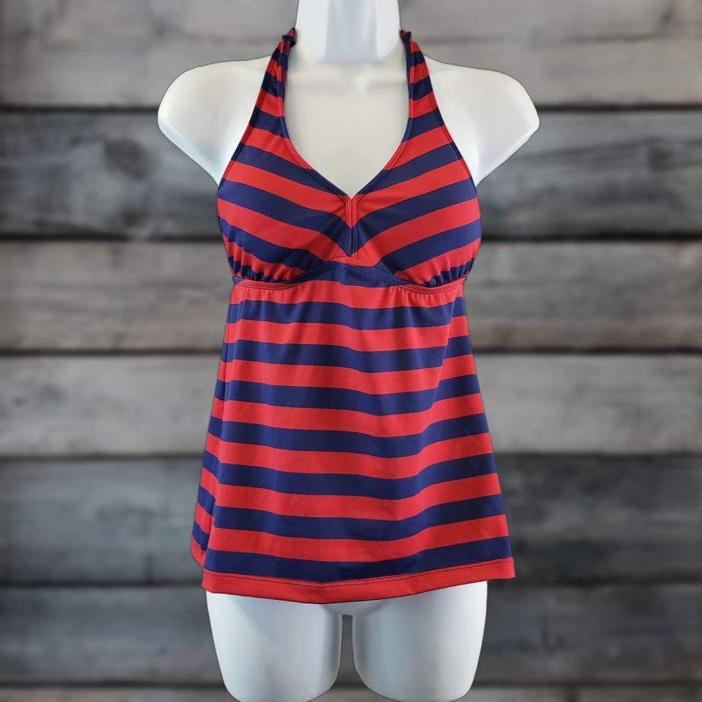 Mossimo Mossimo Womens Halter Swimsuit Top S Red Striped Padded Bra Pads Polyester Blend Size S / US 4 / IT 40 - 1 Thumbnail