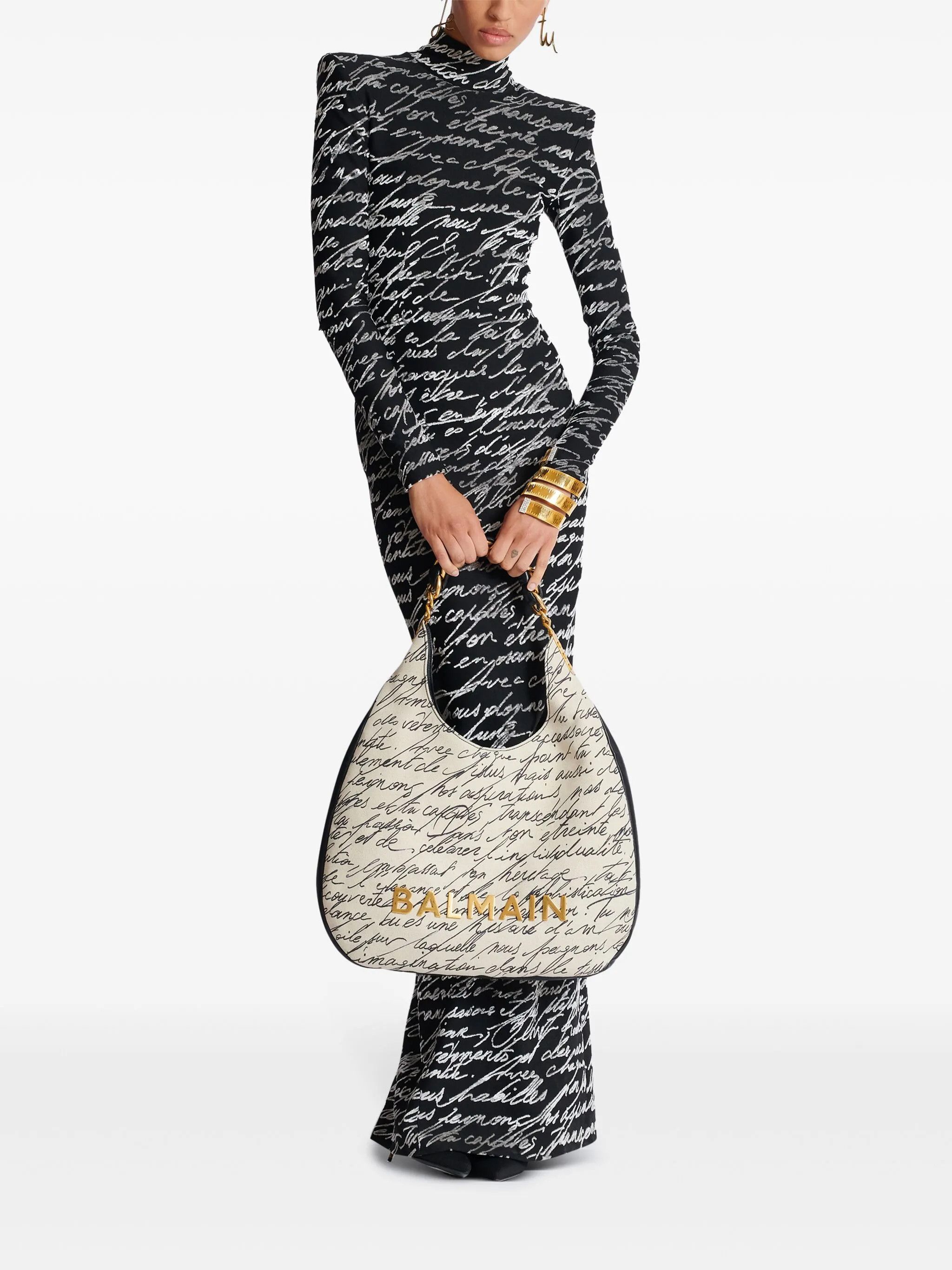 Balmain o1srvl11e1125 Size: OS / Soft Hobo Shoulder Bag White/Black Size ONE SIZE - 2 Thumbnail