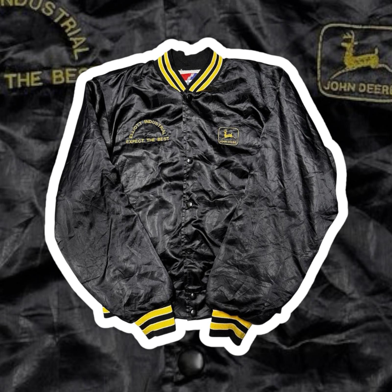 John Deere John Deere Black Satin Varsity Jacket with Yellow Stripes Size US M / EU 48-50 / 2 - 1 Thumbnail