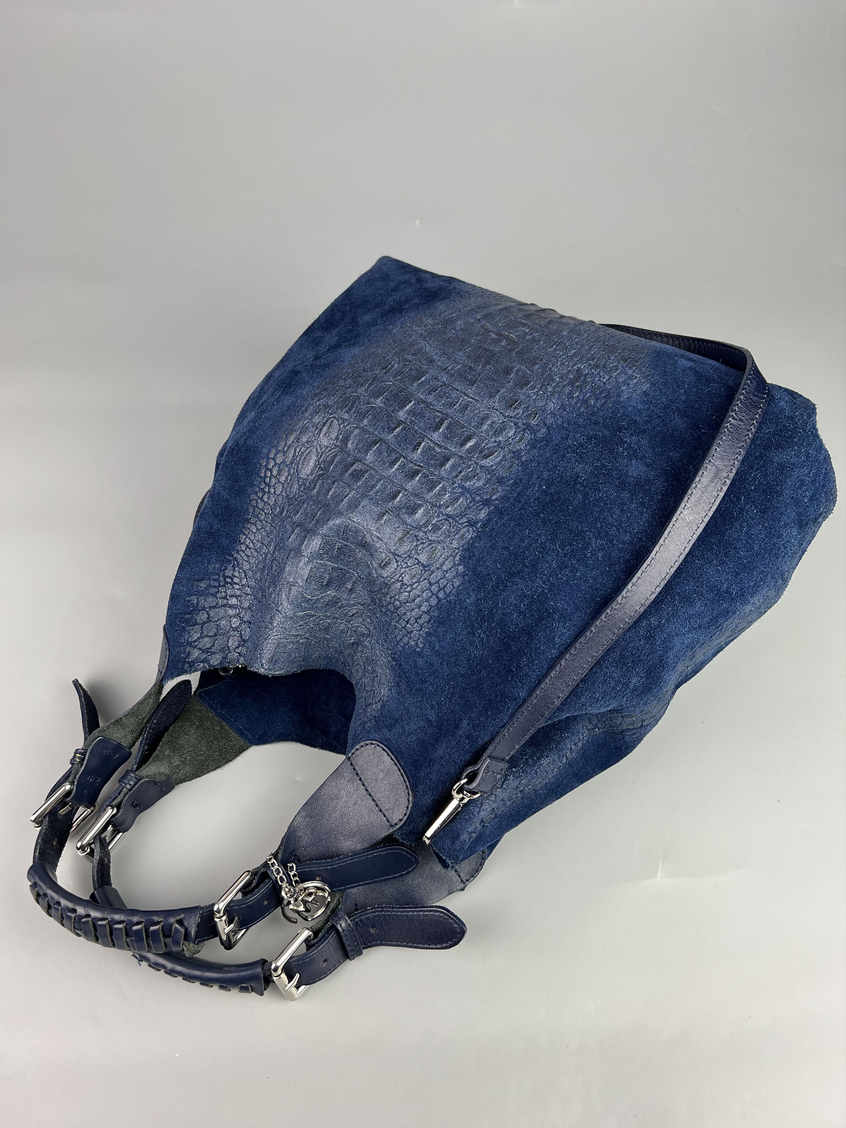 Leather Roberta M. Suede Leather Shoulder Bag Croco Print Size ONE SIZE - 2 Thumbnail