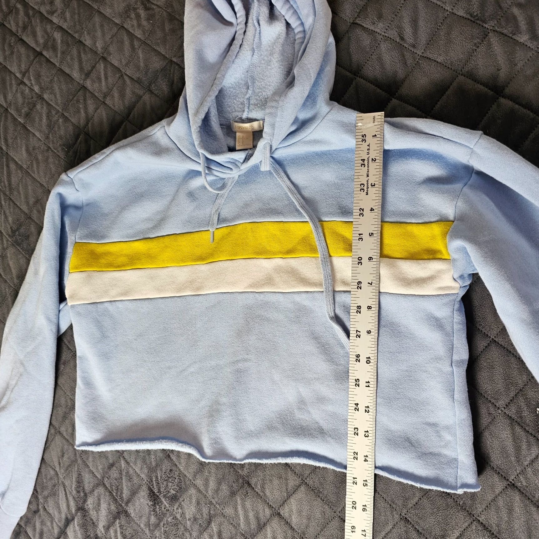 Forever 21 FOREVER 21 Cotton Blend Knit Pullover Hoodie Sweatshirt S Women Blue Yellow Stripe Casual Fall Winter Knit Style Waffle-Knit Size S / US 4 / IT 40 - 3 Thumbnail