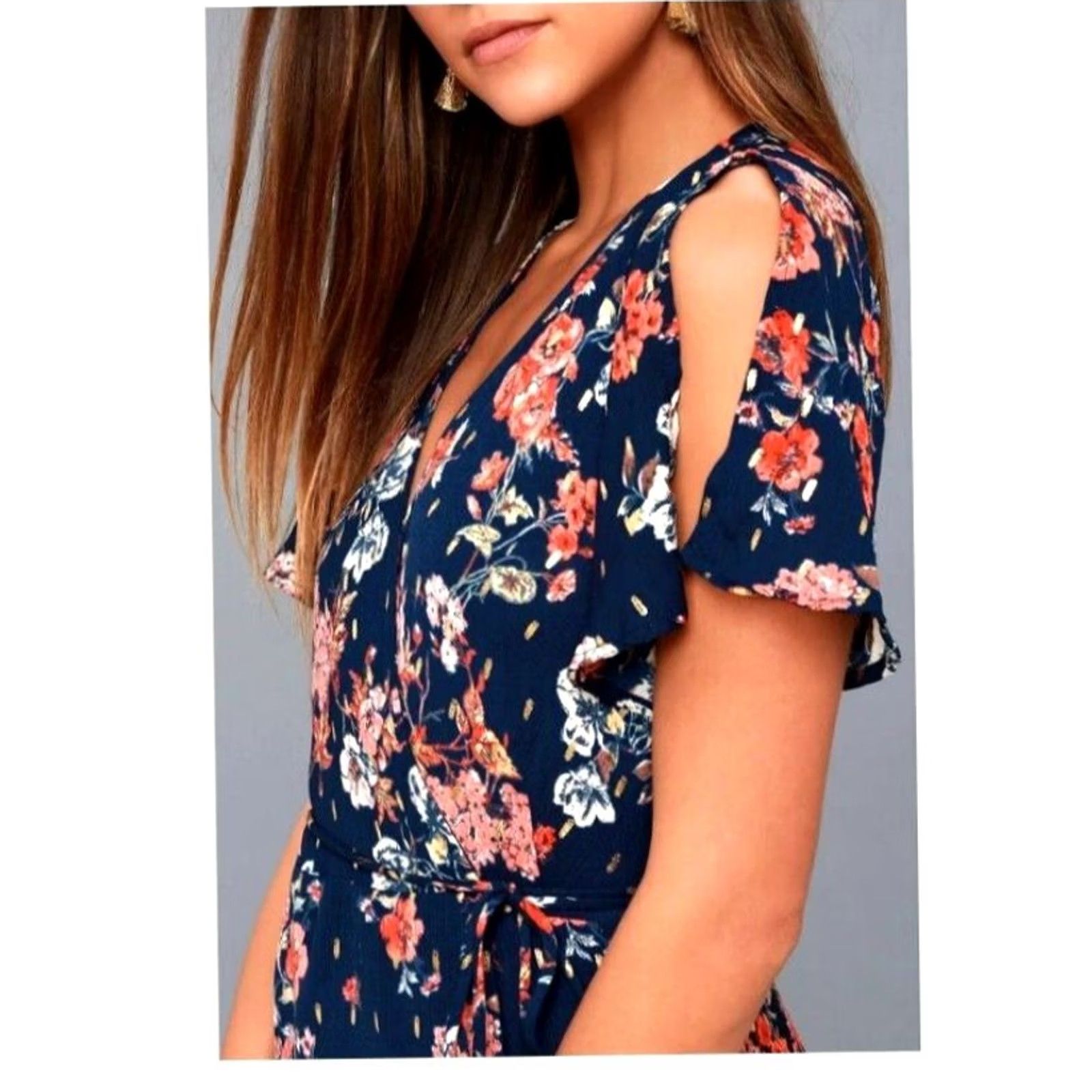 Lulus Lulu's Divine Days Navy Blue Floral Printed Wrap Maxi Women's Dress XS Size XS / US 0-2 / IT 36-38 - 4 Thumbnail