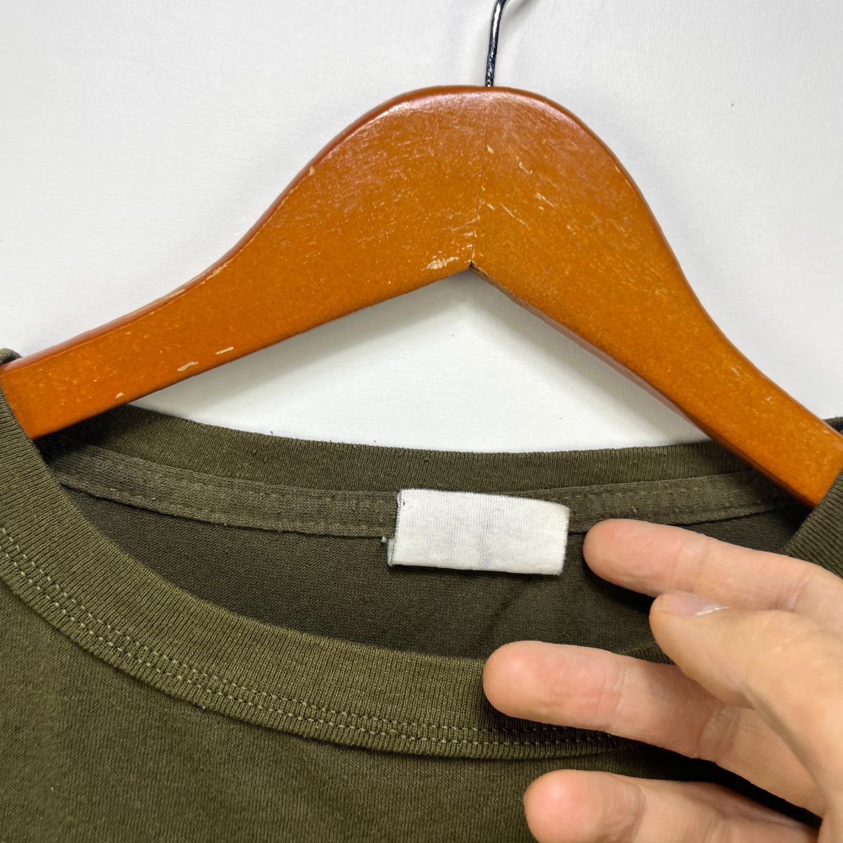 Olive VINTAGE 90s Olive Blank Undershirt XL Men Shirt XL Olive Green Cotton Knit Logo 90s Theme Mens Size US XL / EU 56 / 4 - 3 Thumbnail