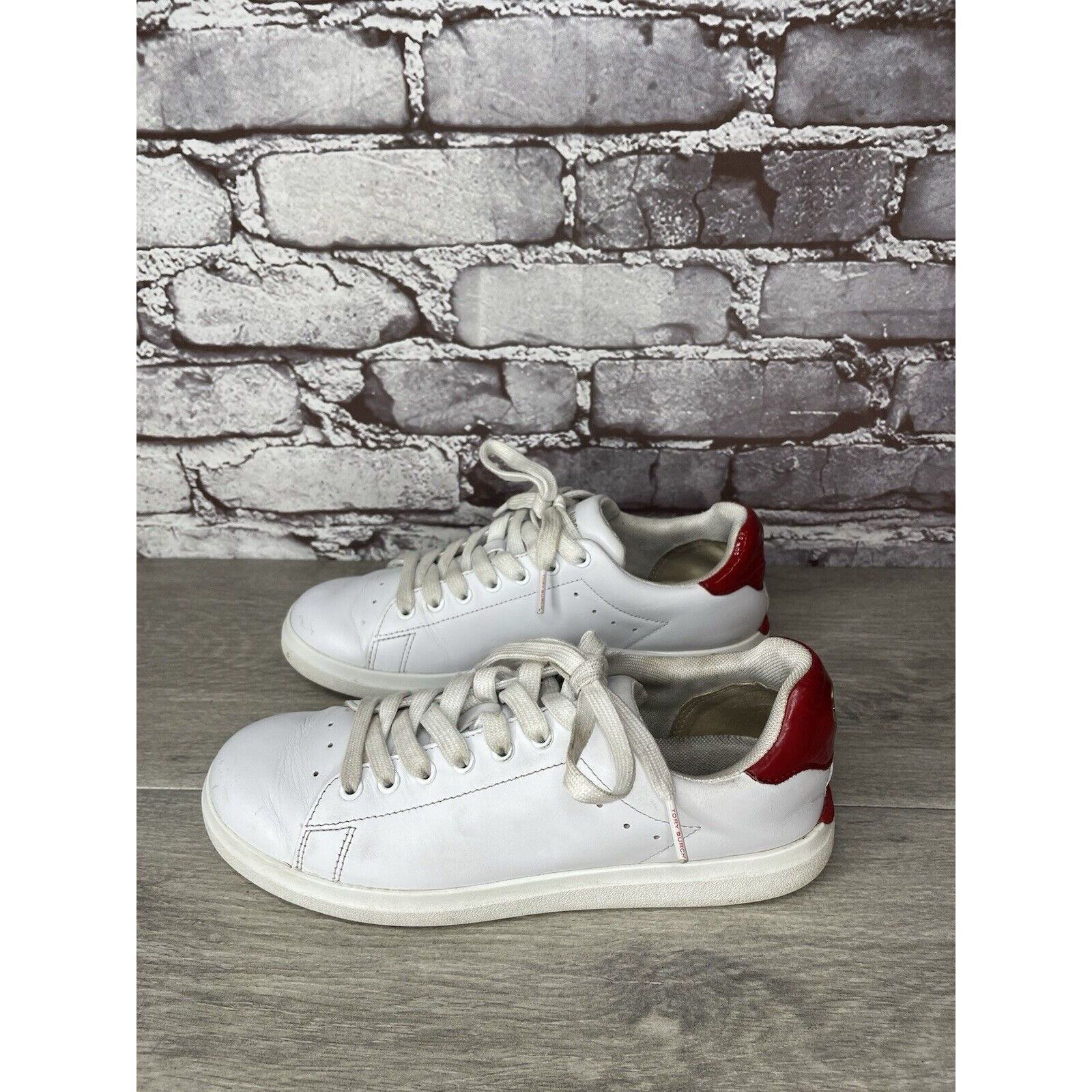 Tory Burch TORY BURCH Howell Court White Leather Red Sneakers Shoes Wom Size US 6.5 / IT 36.5 - 17 Thumbnail