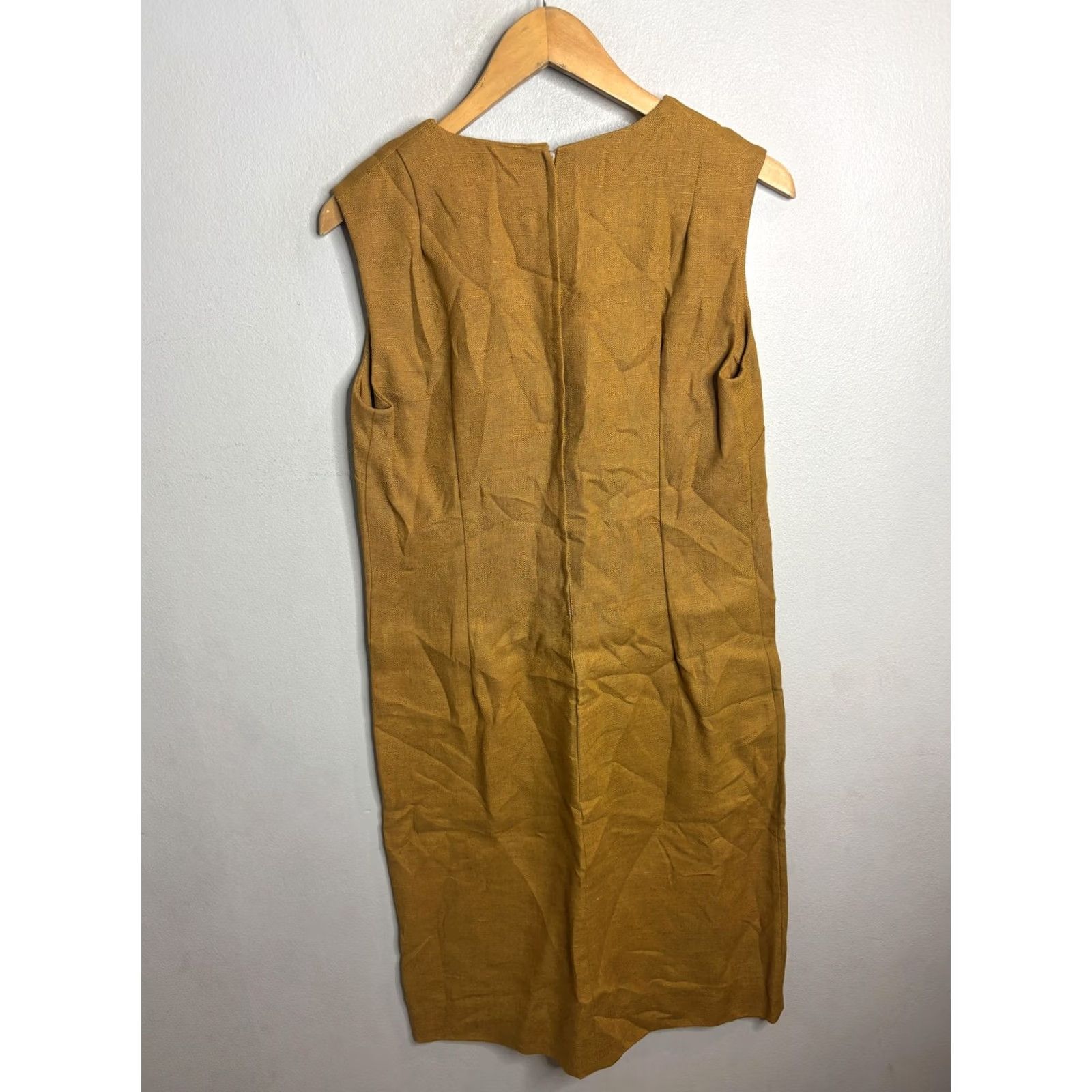 Vintage VTG 80s Talon Zip Dress Womens M Mustard Yellow Sleeveless Shift Linen Look Size M / US 6-8 / IT 42-44 - 3 Thumbnail