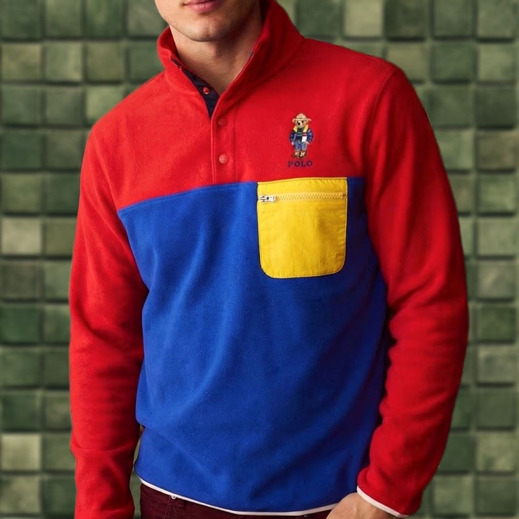 Polo Ralph Lauren Ralph Lauren Polo Bear Sweater Men L Red/Blue Fleece 1/4 Snap Pullover Sweatshirt Size US L / EU 52-54 / 3 - 1 Thumbnail